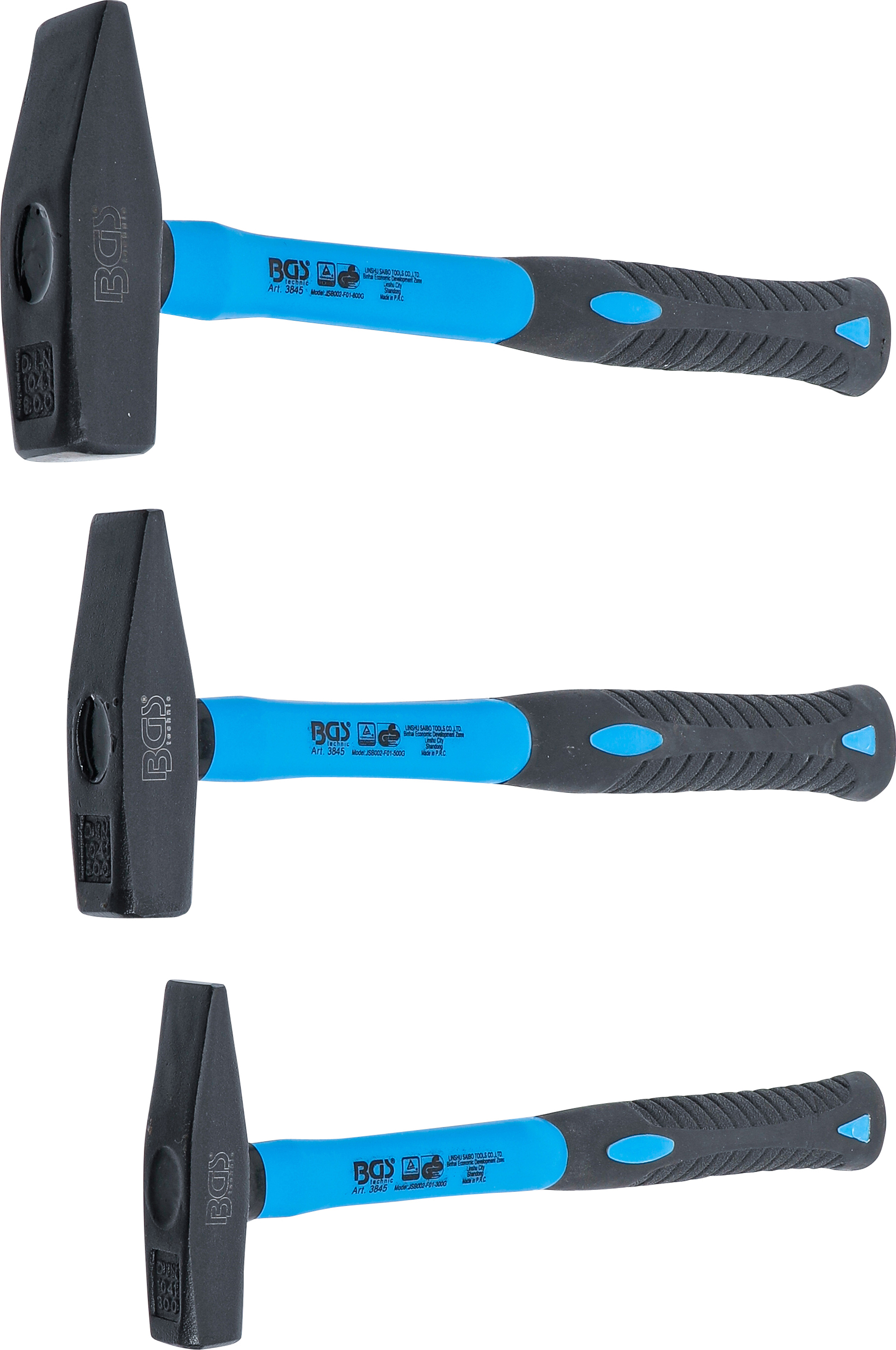 BGS Schlosserhammer-Satz | Fiberglasstiel | DIN 1041 | 300 / 500 / 800 g | 3-tlg.