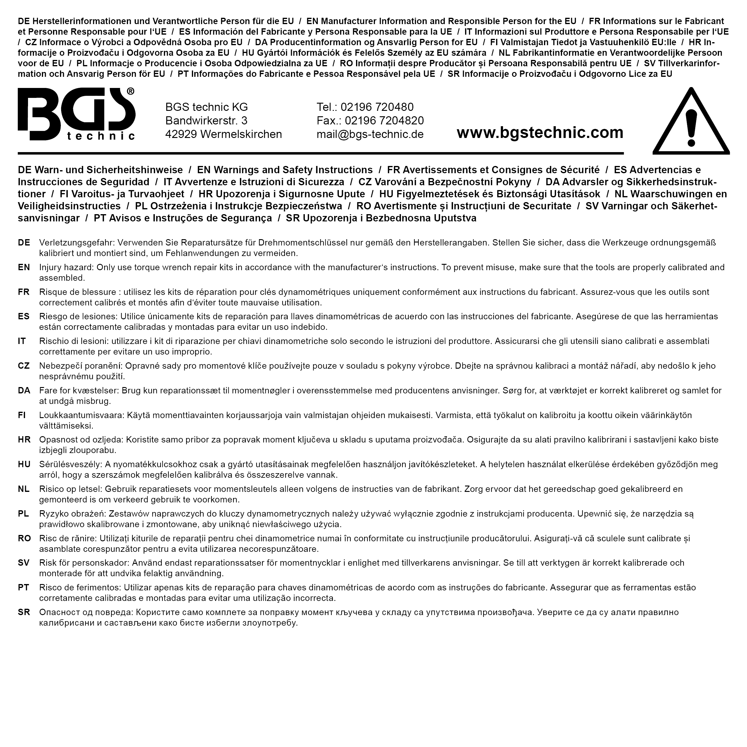 BGS Reparatursatz für Drehmomentschlüssel | für Art. 966