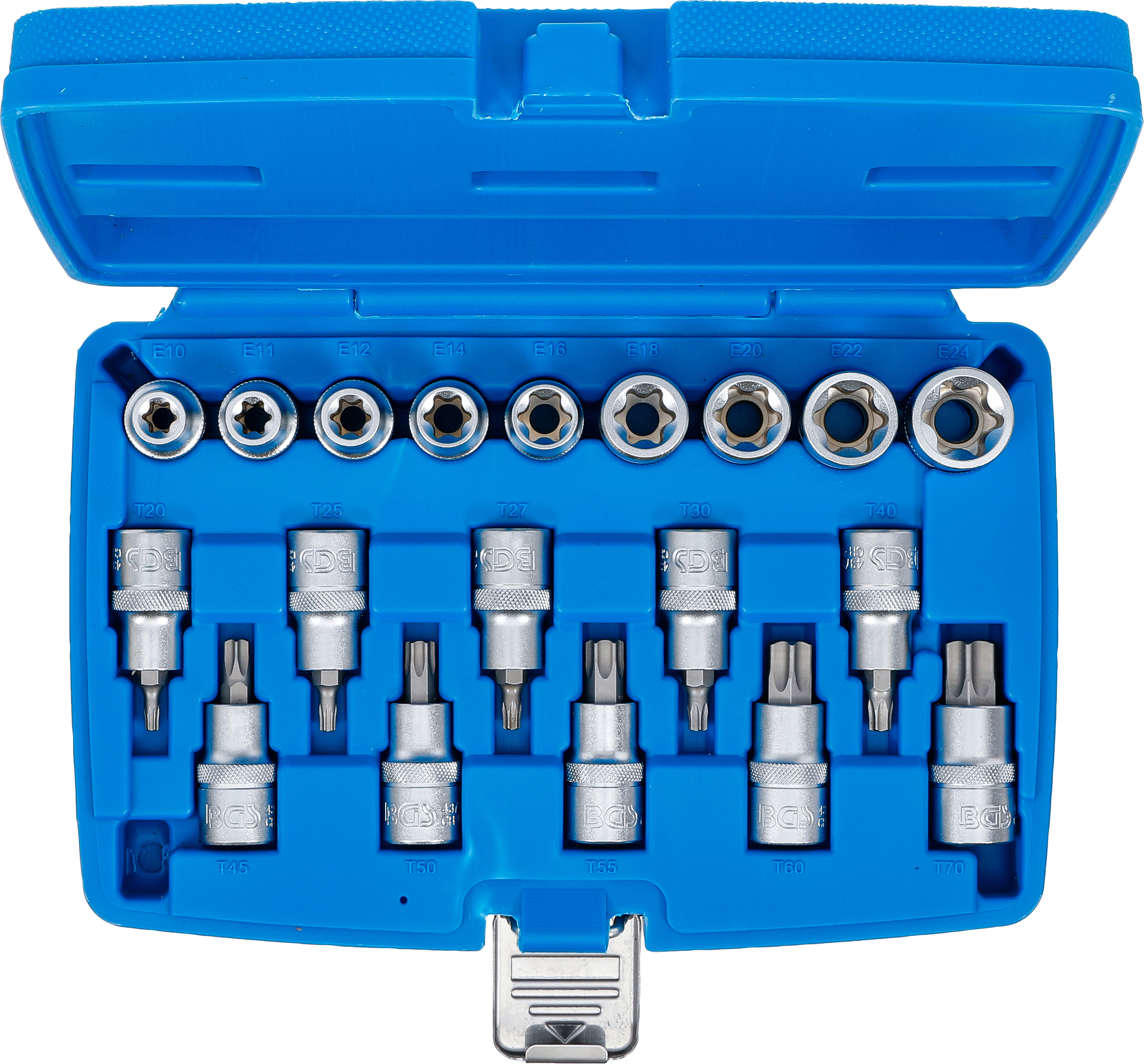 BGS Bit-Einsatz-/Steckschlüssel-Einsatz-Satz | Antrieb Innenvierkant 12,5 mm (1/2") | E-Profil / T-Profil (für Torx) | 19-tlg.