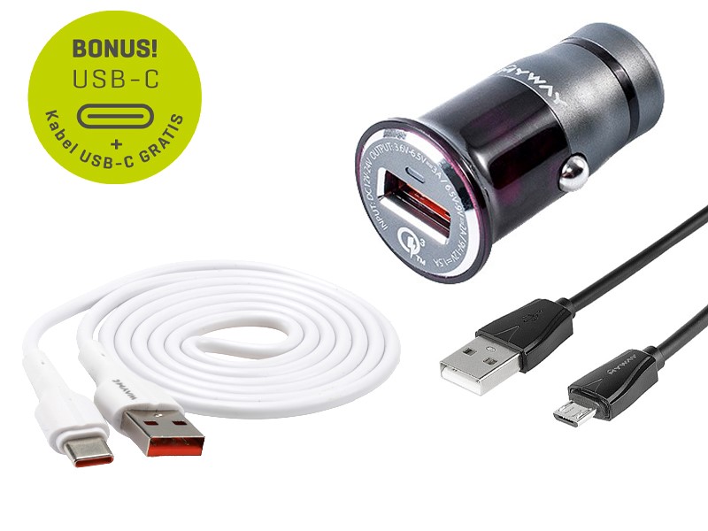 Myway Car Charger Auto Schnell-Ladestecker USB Qick Charge 3.0 + USB zu Micro USB Ladekabel GRATIS