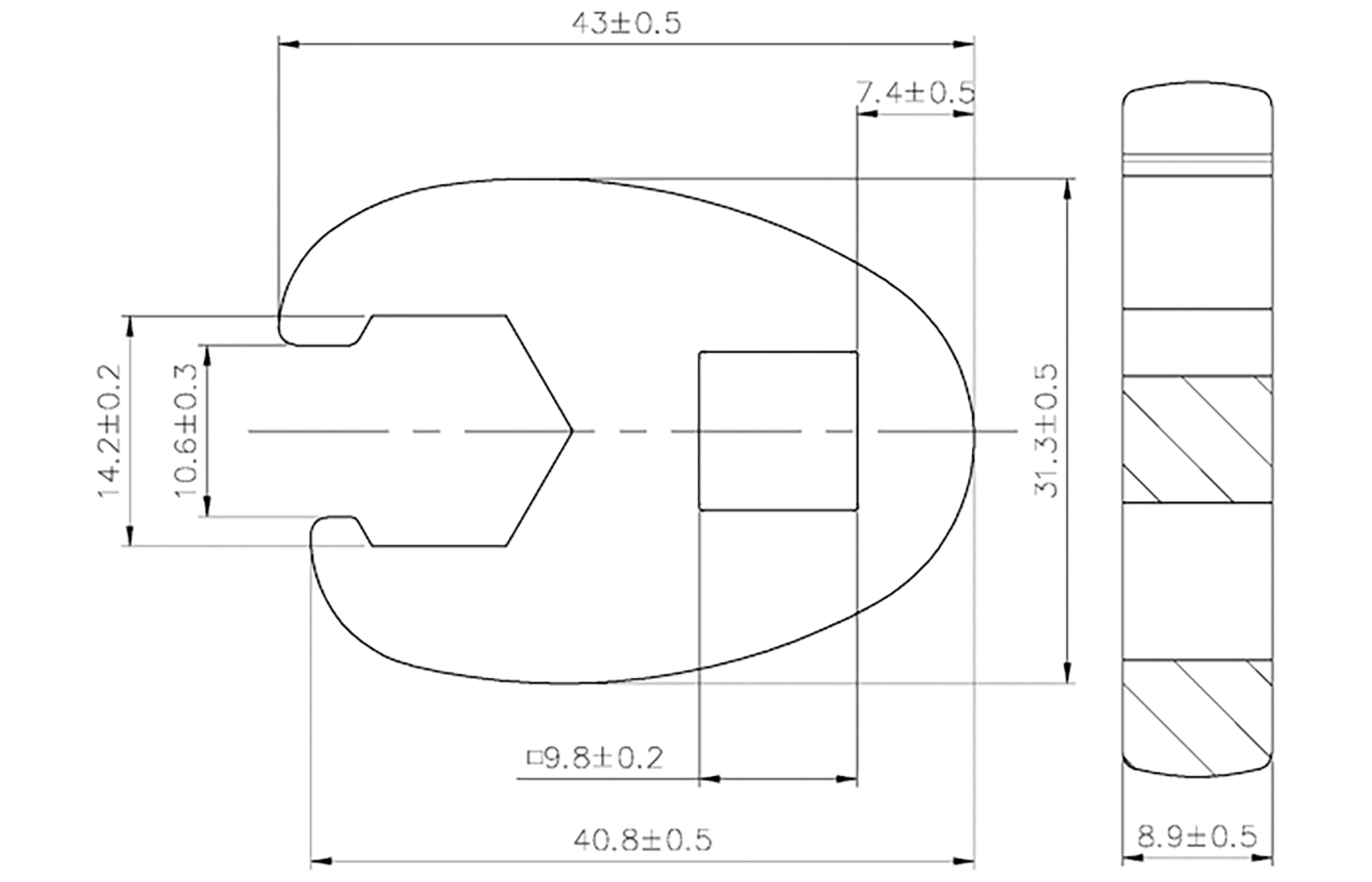 BGS Hahnenfußschlüssel | Antrieb Innenvierkant 10 mm (3/8") | SW 14 mm