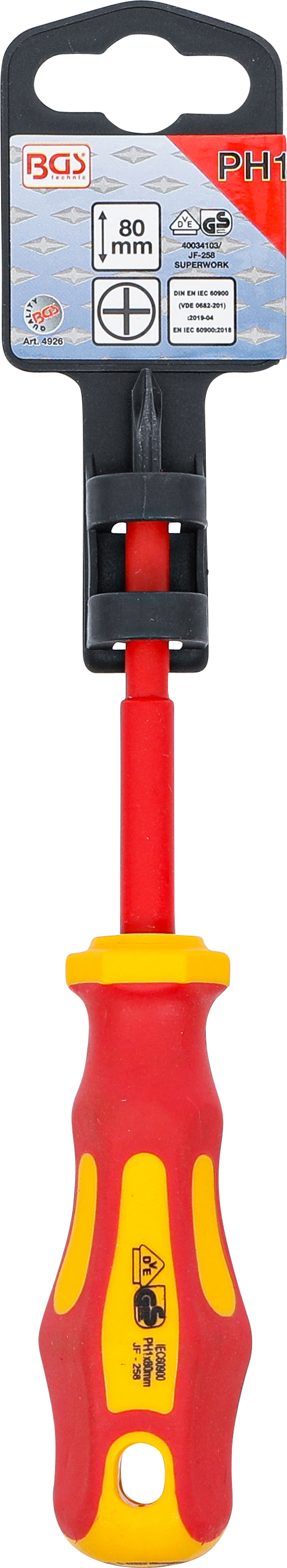 BGS VDE-Schraubendreher | Kreuzschlitz PH1 | Klingenlänge 80 mm
