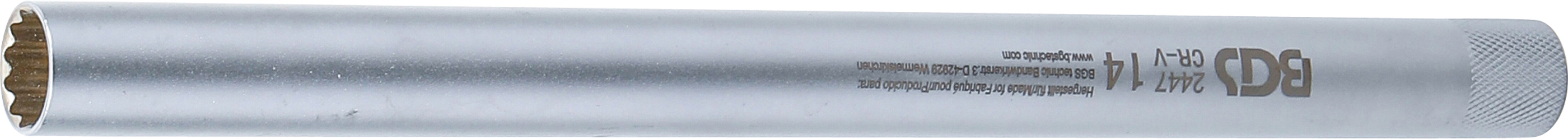 BGS Zündkerzen-Einsatz mit Magnet, Zwölfkant, extra lang | Antrieb Innenvierkant 10 mm (3/8") | SW 14 mm