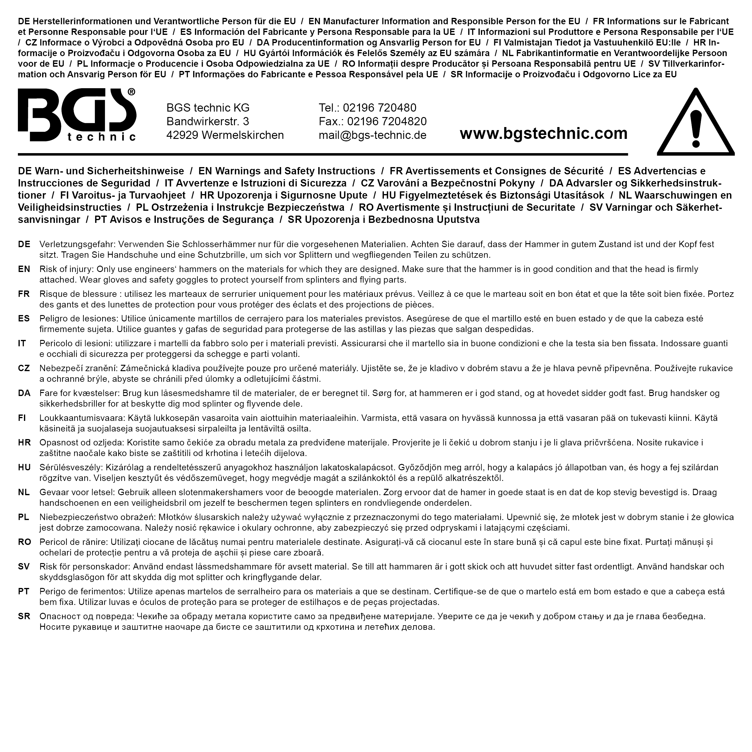 BGS Schlosserhammer-Satz | Fiberglasstiel | DIN 1041 | 300 / 500 / 800 g | 3-tlg.