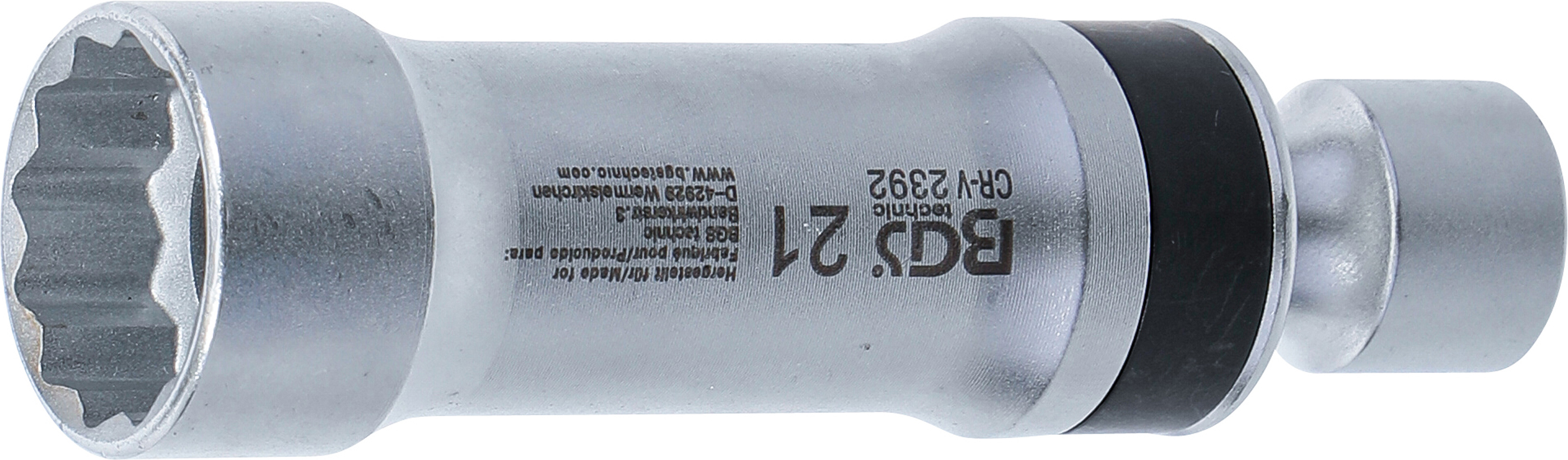 BGS Zündkerzen-Gelenkeinsatz Zwölfkant mit Haltefeder | Antrieb Innenvierkant 10 mm (3/8") | SW 21 mm