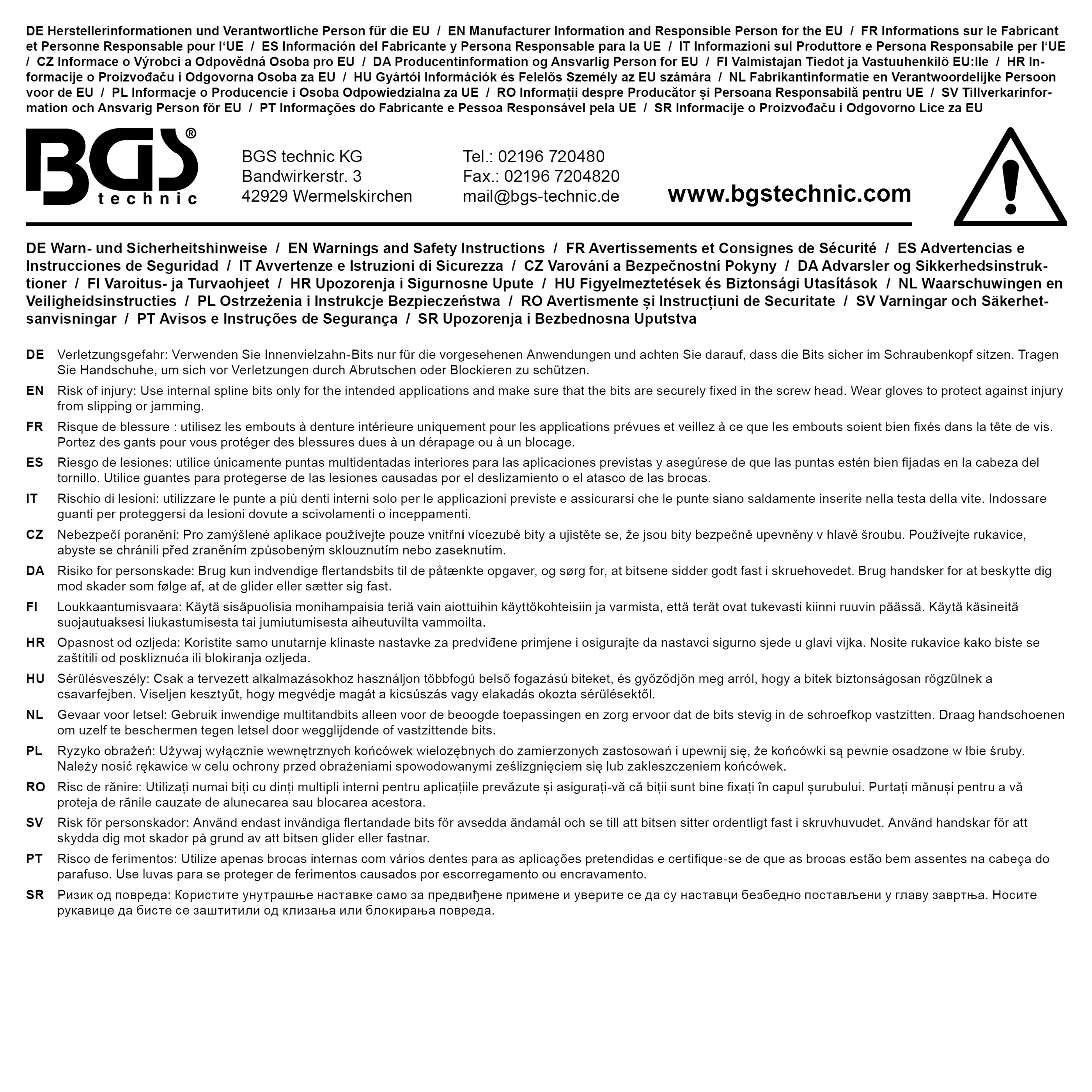 BGS Kraft-Bit-Einsatz | Länge 78 mm | Antrieb Innenvierkant 12,5 mm (1/2") | Innenvielzahn (für XZN) M18