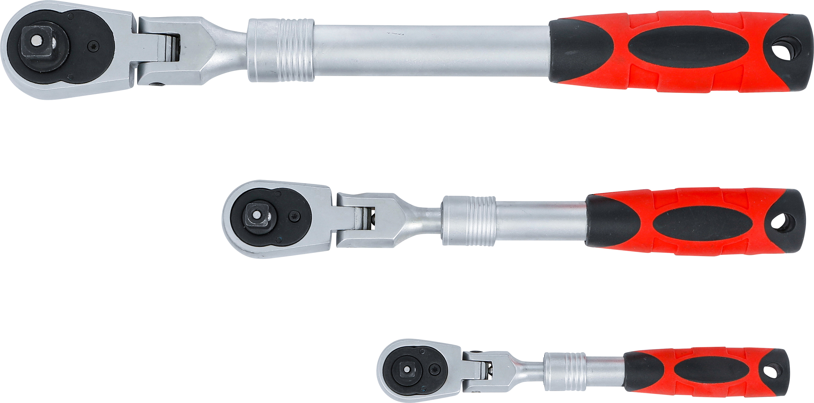 BGS Umschaltknarren-Satz | ausziehbar, abwinkelbar | Abtrieb Außenvierkant 6,3 mm (1/4") - 10 mm (3/8") - 12,5 mm (1/2") | 3-tlg.