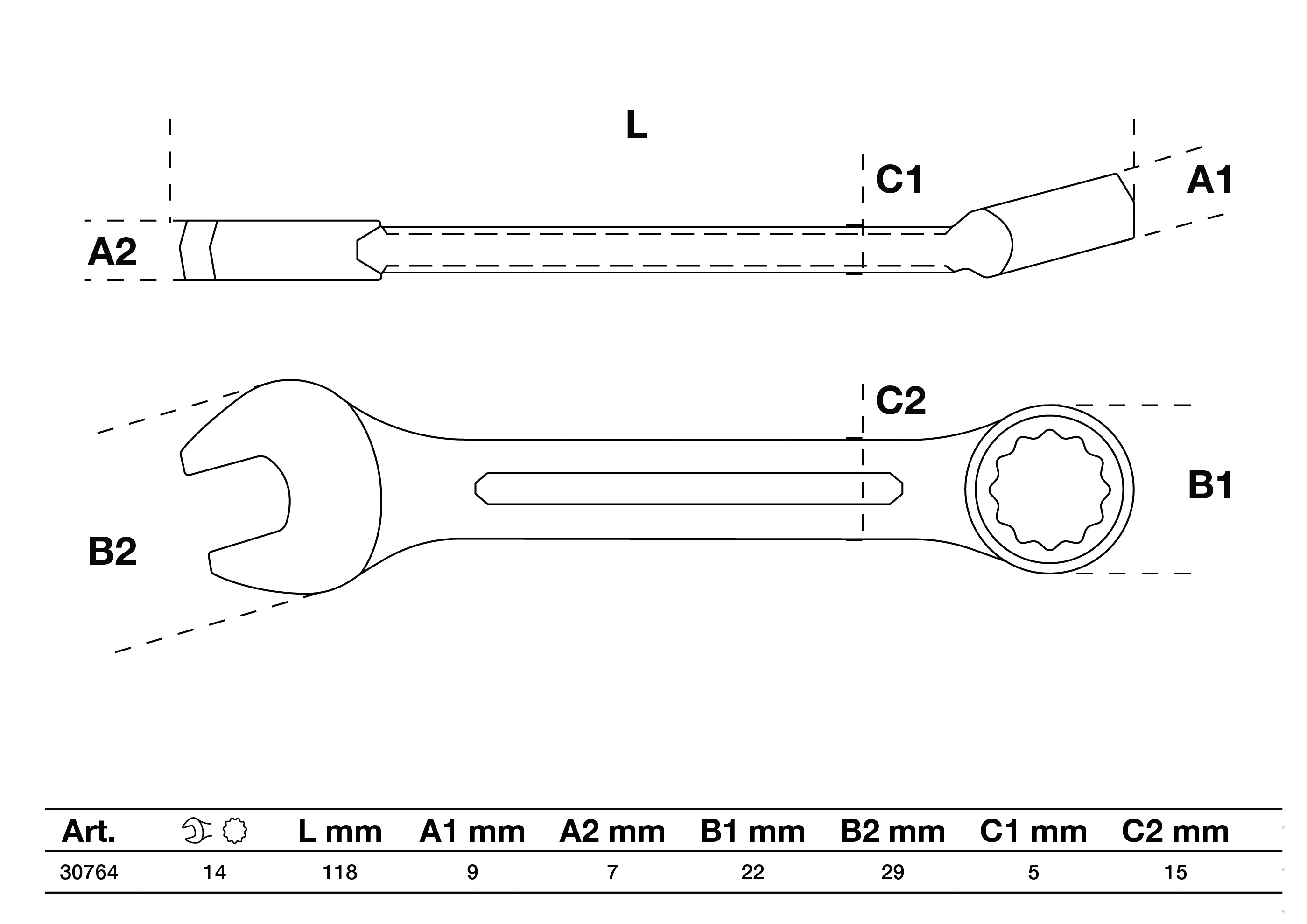 BGS Maul-Ringschlüssel, extra kurz | SW 14 mm