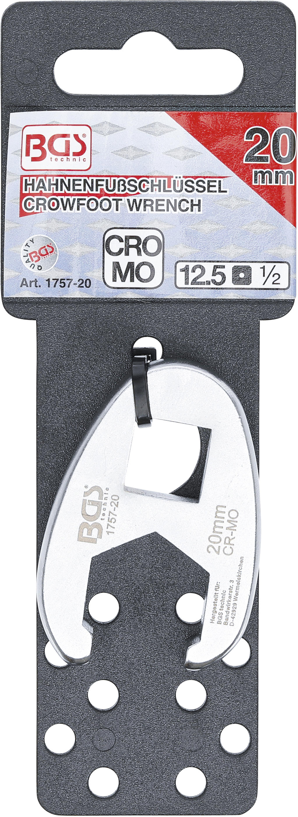 BGS Hahnenfußschlüssel | Antrieb Innenvierkant 12,5 mm (1/2") | SW 20 mm