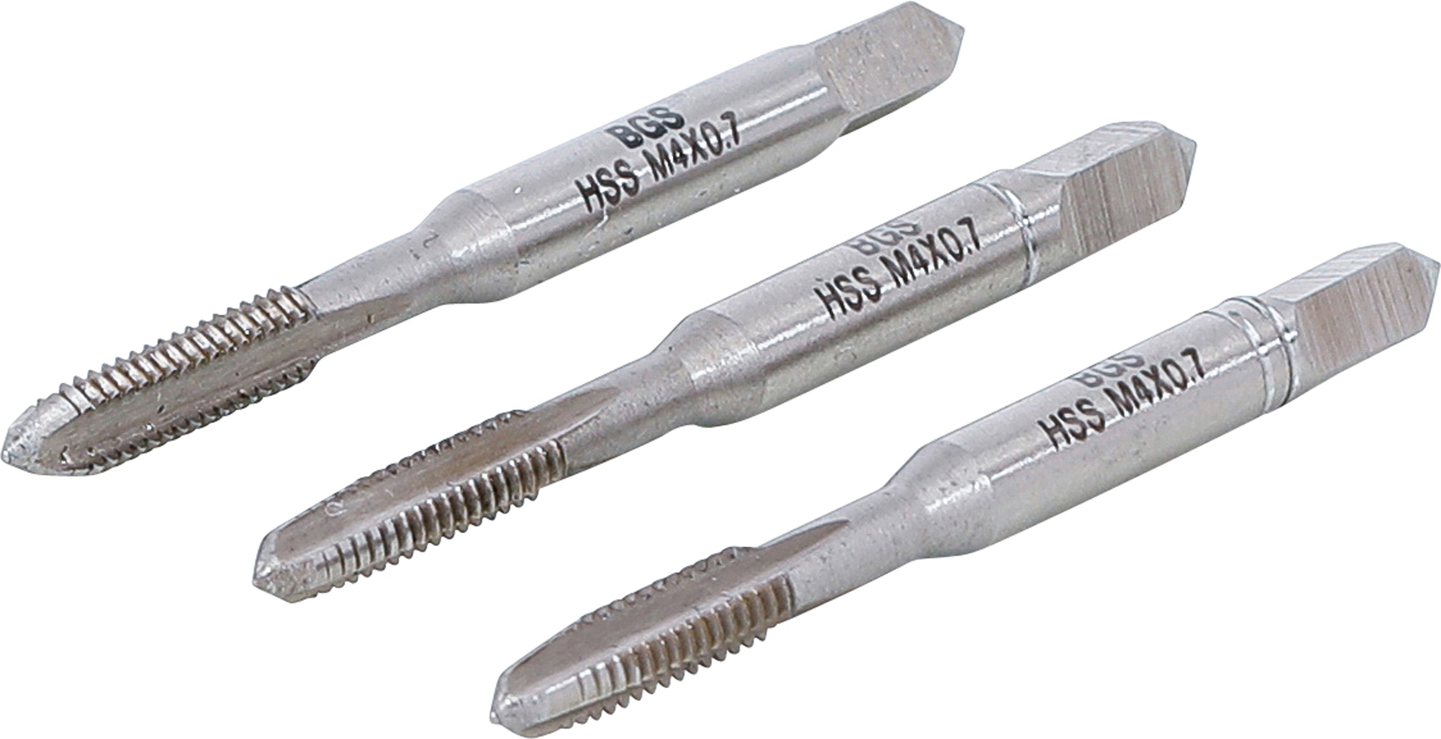 BGS Gewindebohrer-Satz | Vor-, Mittel- und Fertigschneider | HSS-G | M4 x 0,7 | 3-tlg.