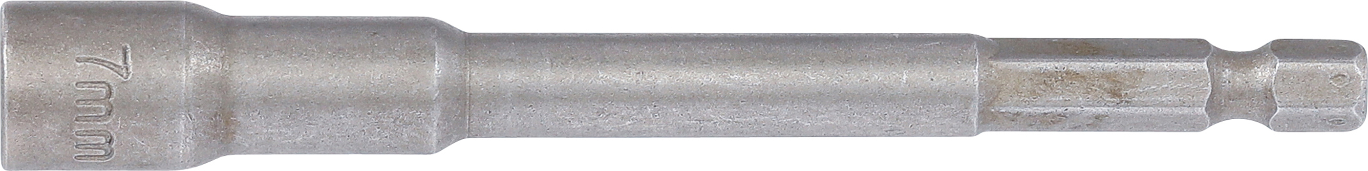 BGS Steckschlüssel-Einsatz Sechskant, extra lang | für Bohrmaschinen | Antrieb Außensechskant 6,3 mm (1/4") | SW 7 mm