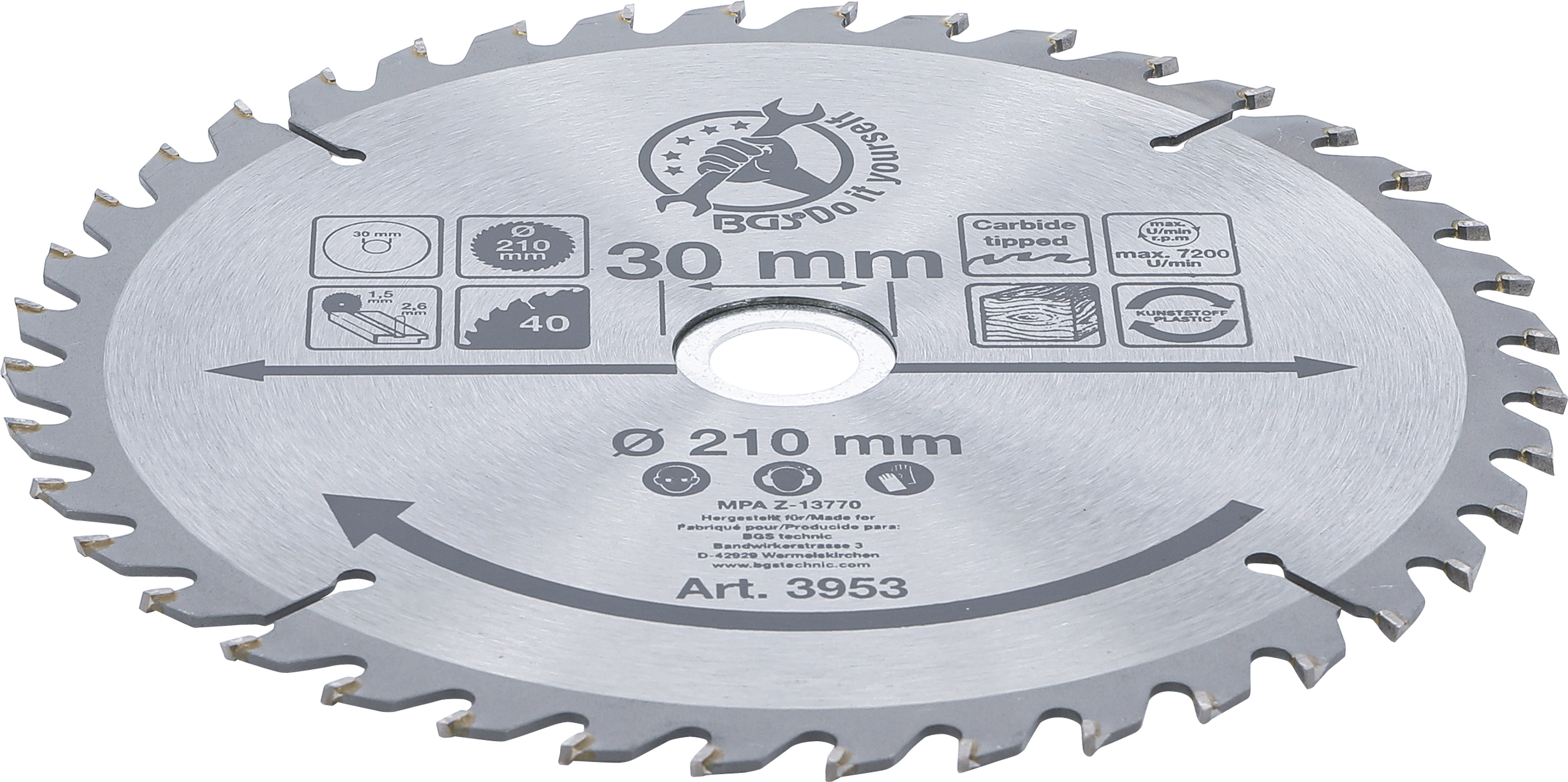 BGS Hartmetall-Kreissägeblatt | Ø 210 x 30 x 2,6 mm | 40 Zähne