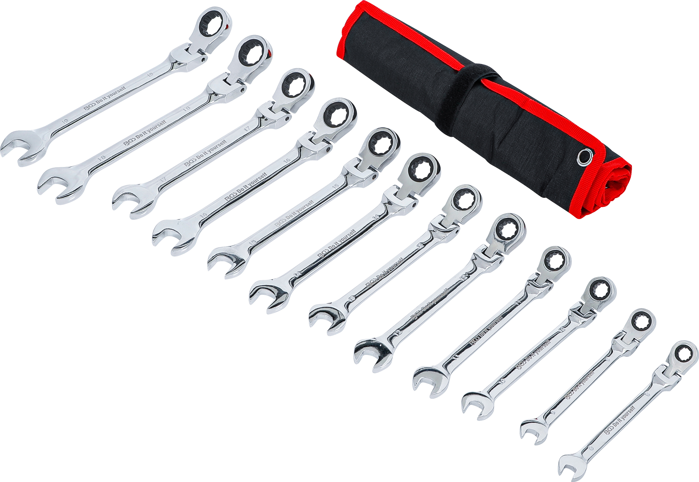 BGS Ratschenring-Maulschlüssel-Satz | flexible Köpfe | SW 8 - 19 mm | 12-tlg.