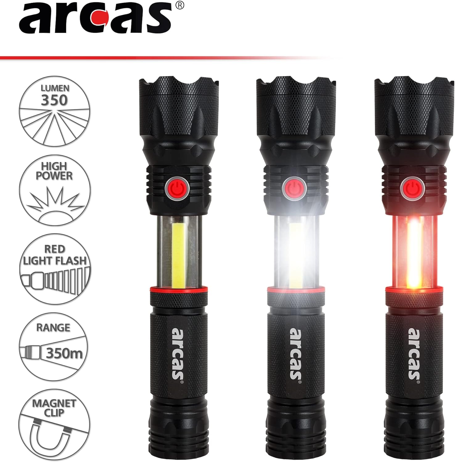 Arcas 3 in 1 LED Leuchte Taschenlampe 350 Lumen schwarz