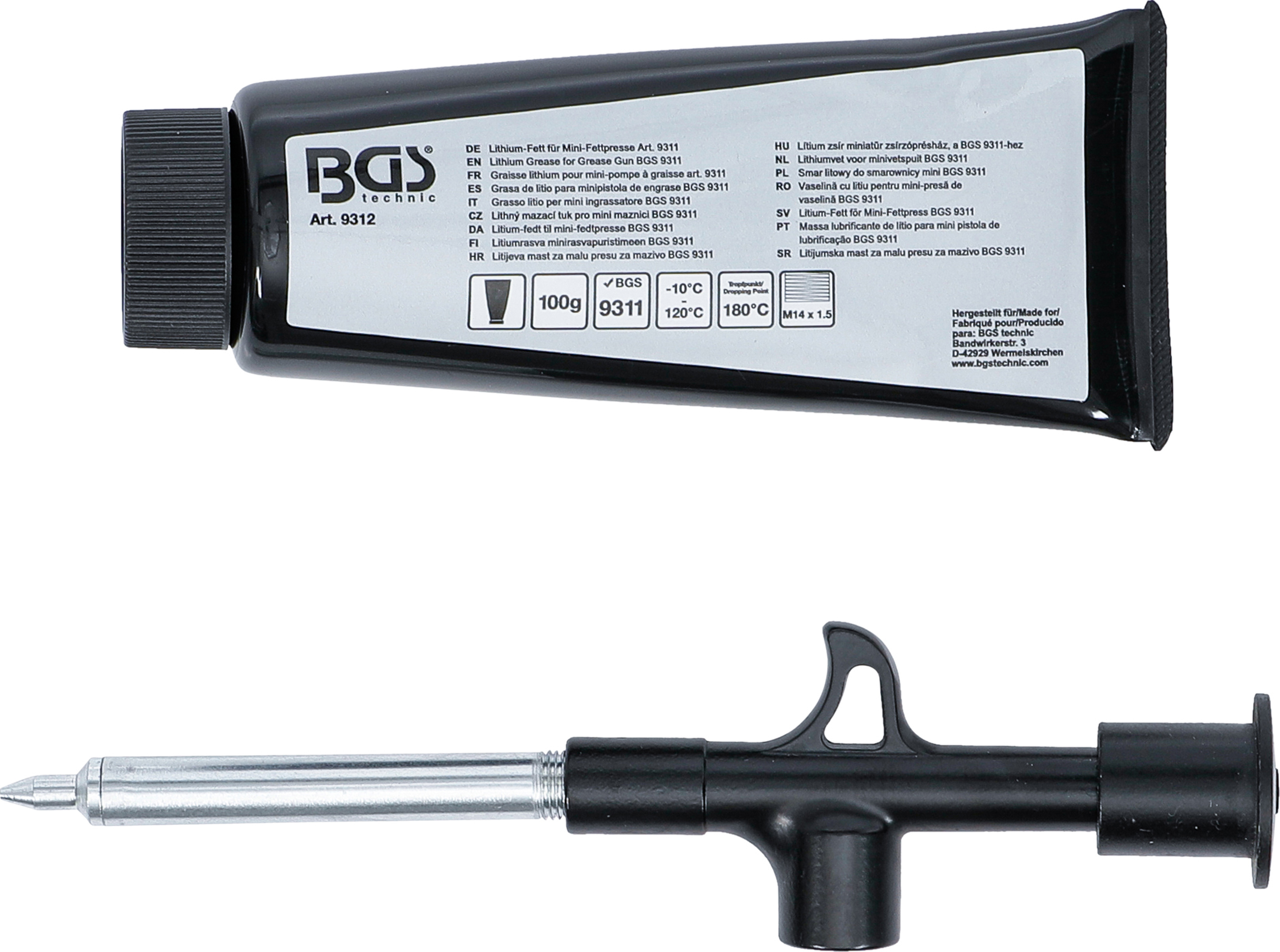BGS Mini-Fettpresse mit 100 g Lithium-Fett (1 Tube)