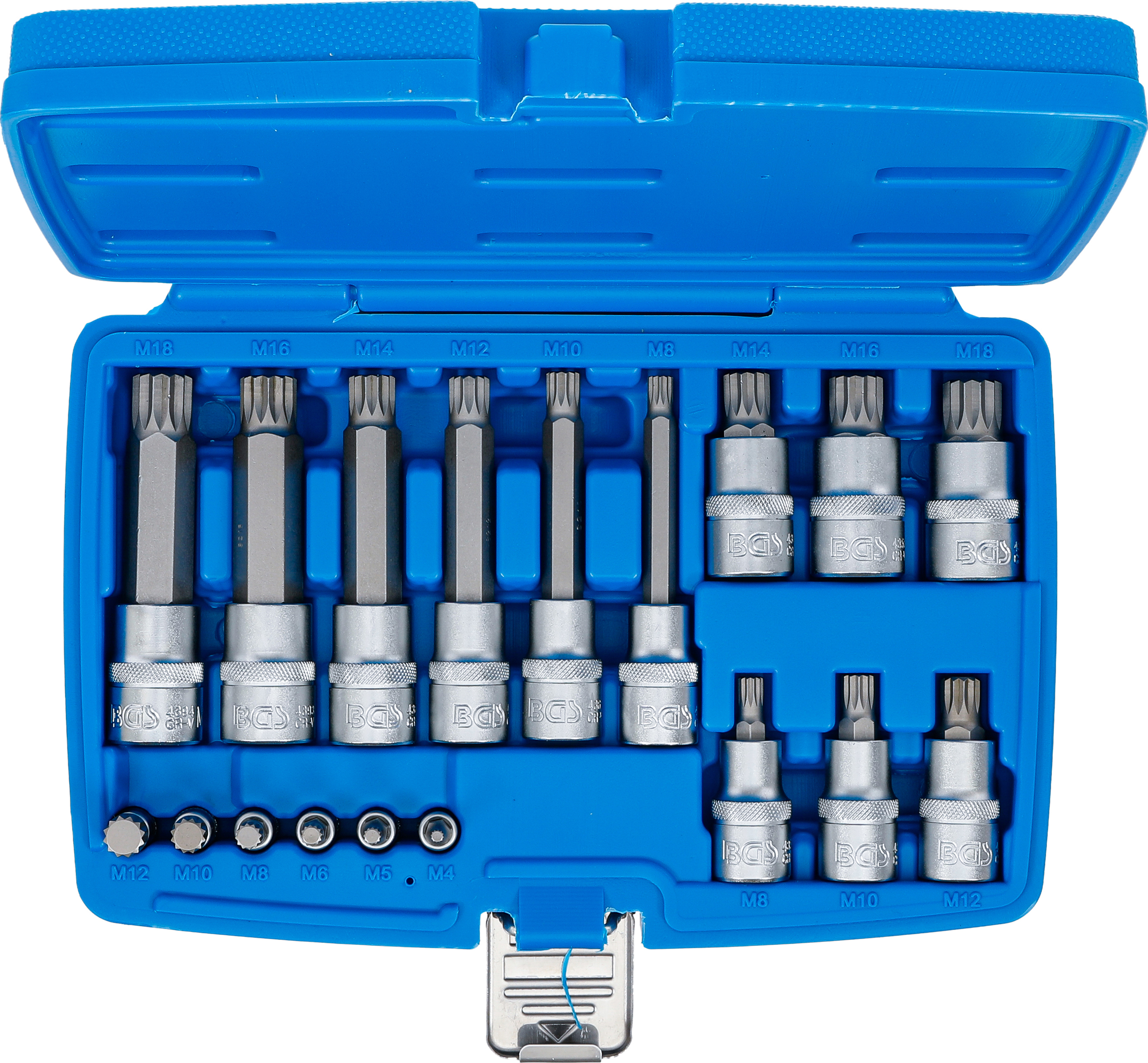 BGS Bit-Einsatz-Satz | Antrieb Innenvierkant 6,3 mm (1/4") / 12,5 mm (1/2") | Innenvielzahn (für XZN) | 18-tlg.