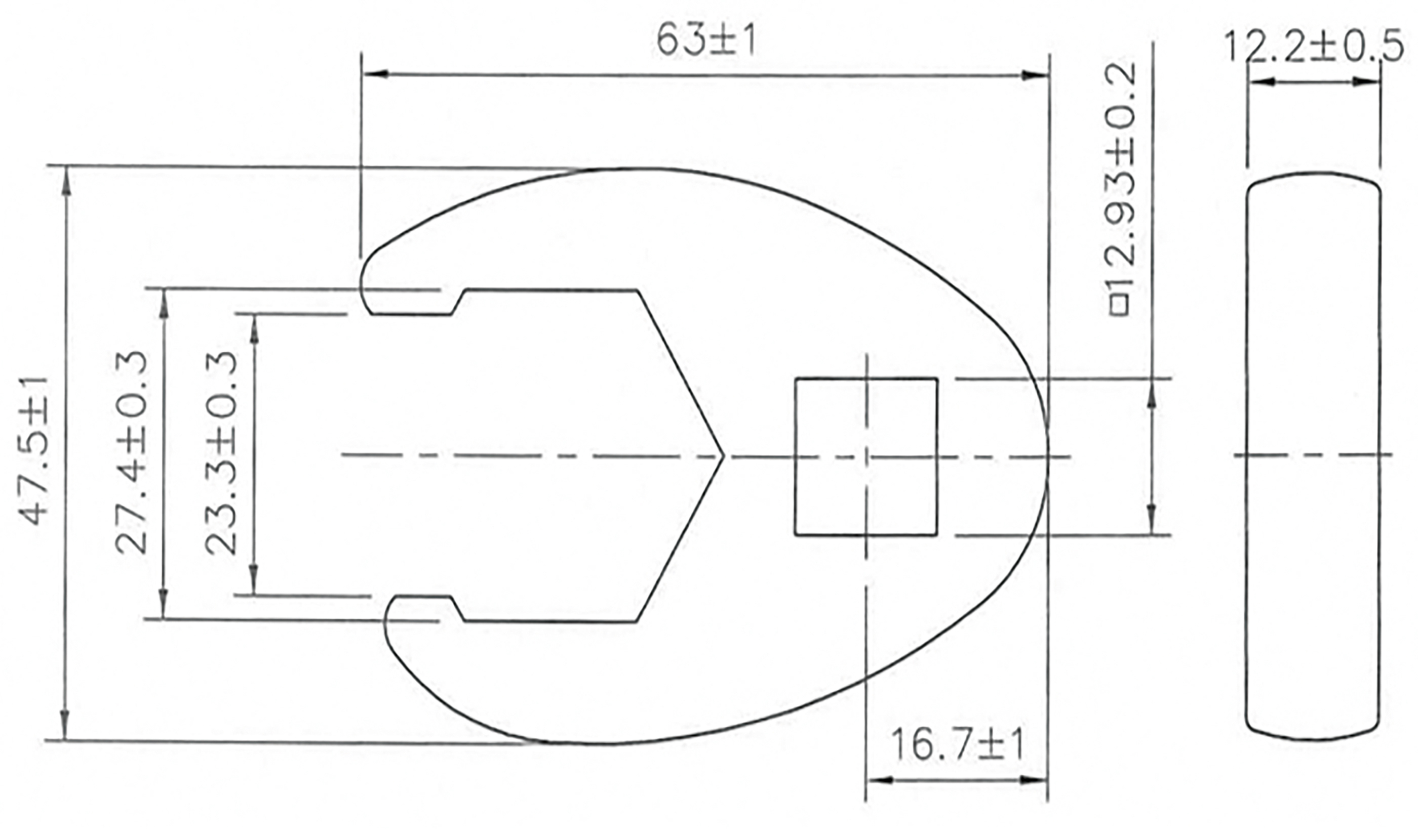 BGS Hahnenfußschlüssel | Antrieb Innenvierkant 12,5 mm (1/2") | SW 27 mm