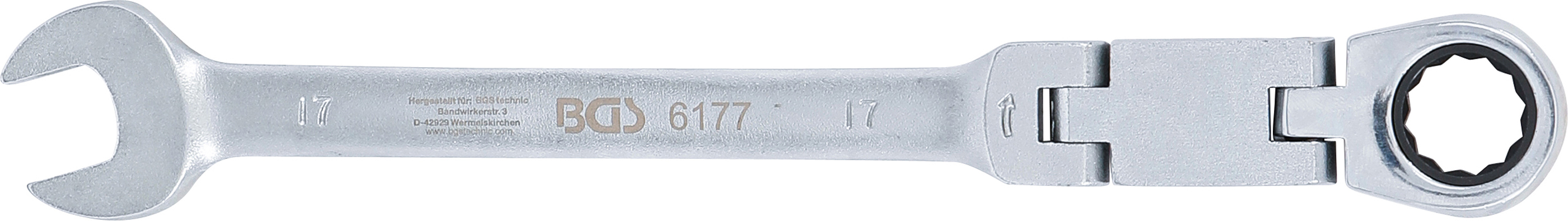 BGS Doppelgelenk-Ratschenring-Maulschlüssel | abwinkelbar | SW 17 mm