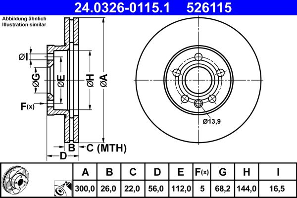Bremsscheibe 24.0326-0115.1 “ATE 300 mm, 26 mm, 22 mm”