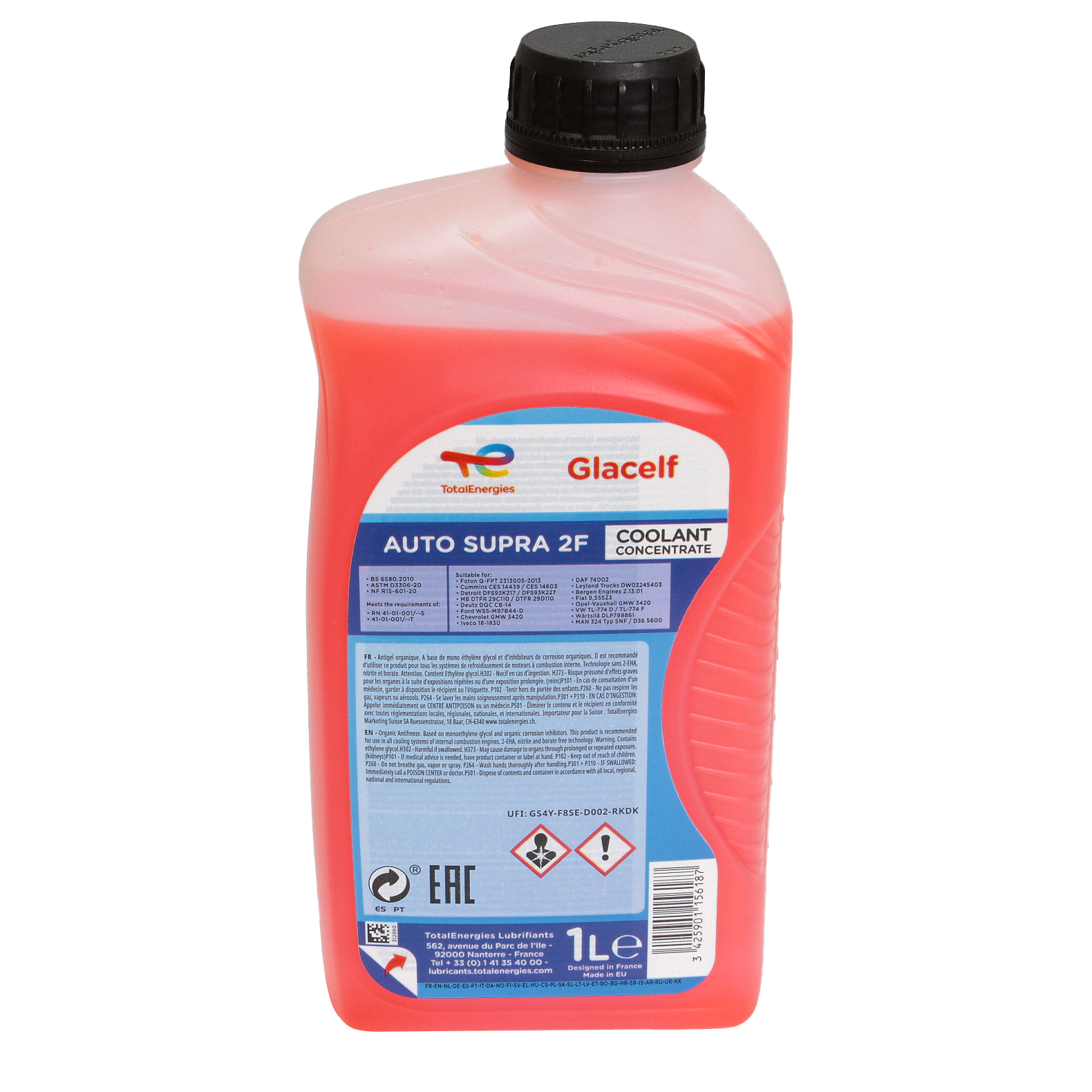 Total Glacelf Auto Supra 2F Kühlerfrostschutz Konzentrat G12 Rosa 1 Liter