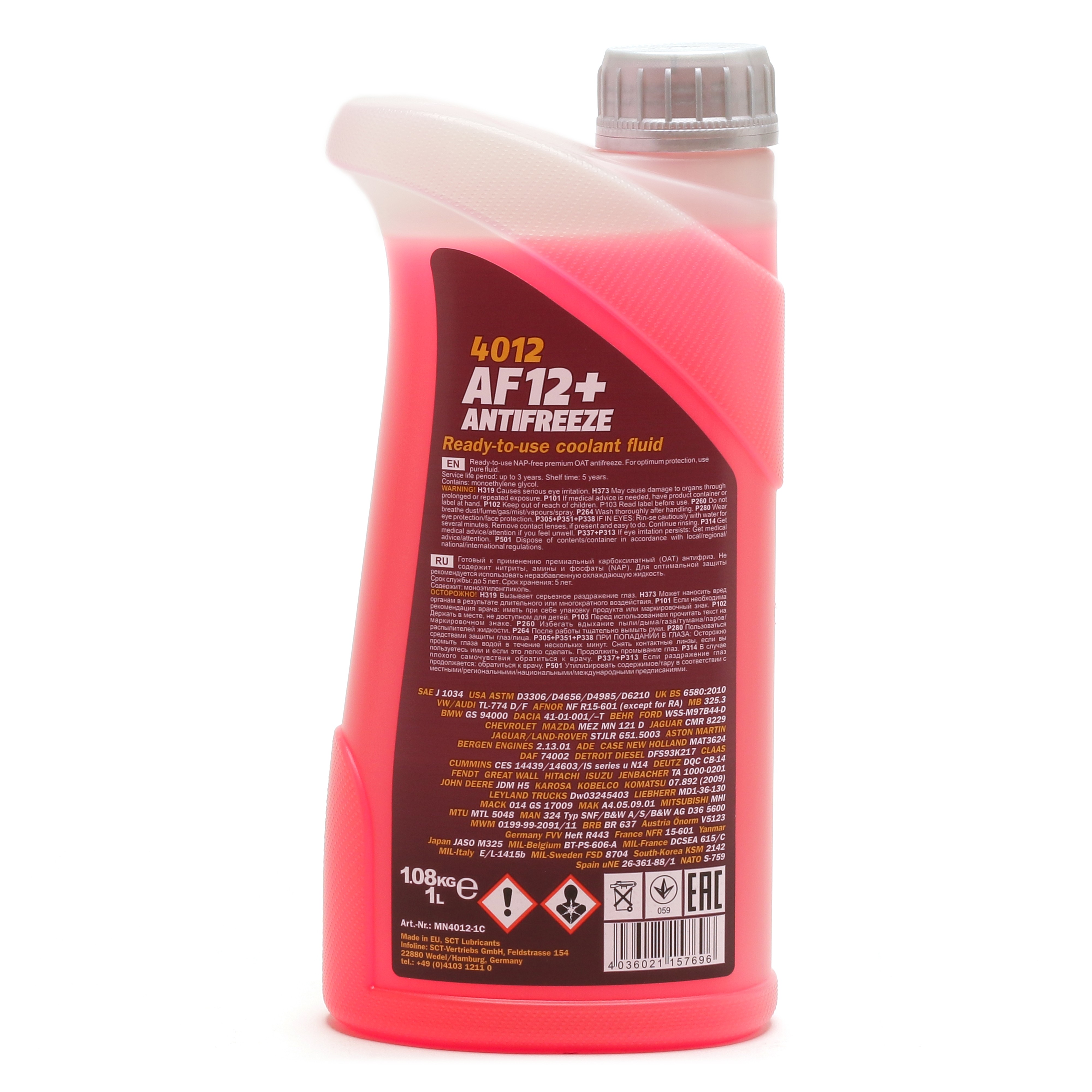 Mannol 4012 Kühlerfrostschutz Antifreeze AF12+ Longlife -40 Fertigmischung 1 Liter