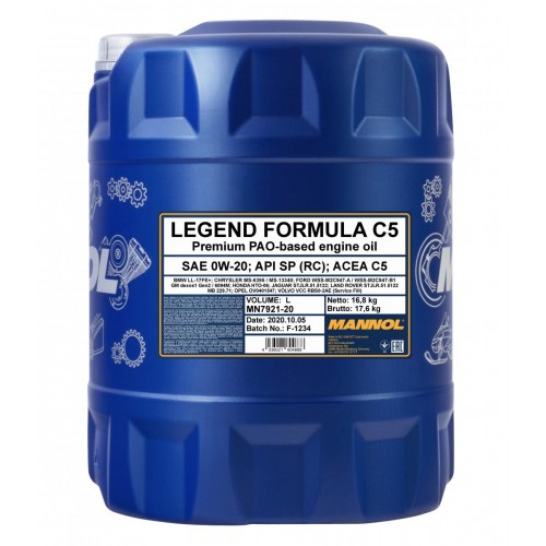 0W-20 Mannol 7921 Legend Formula C5 Motoröl 20 Liter