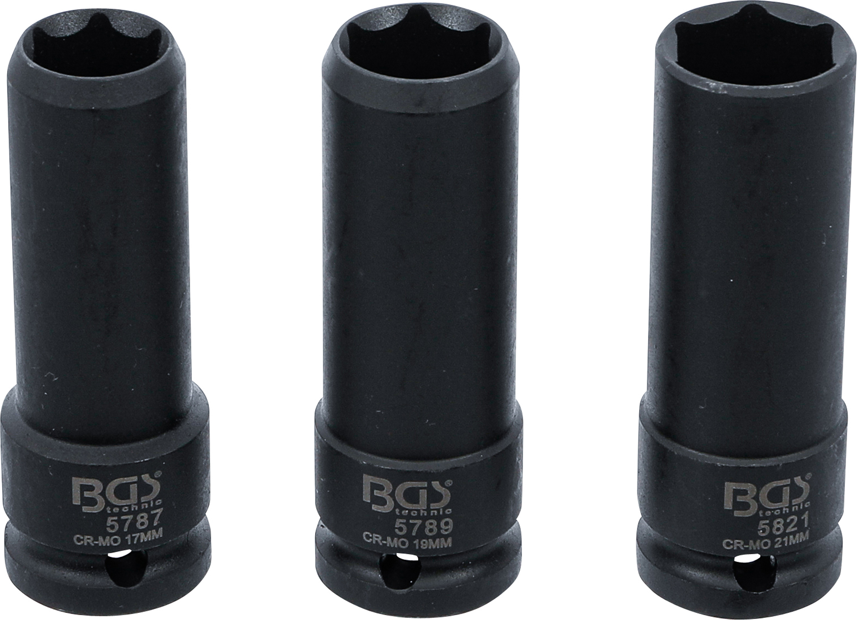 BGS Kraft-Spezial-Steckschlüssel-Einsatz-Satz | Antrieb Innenvierkant 12,5 mm (1/2") | SW 17 / 19 / 21 mm | 3-tlg.