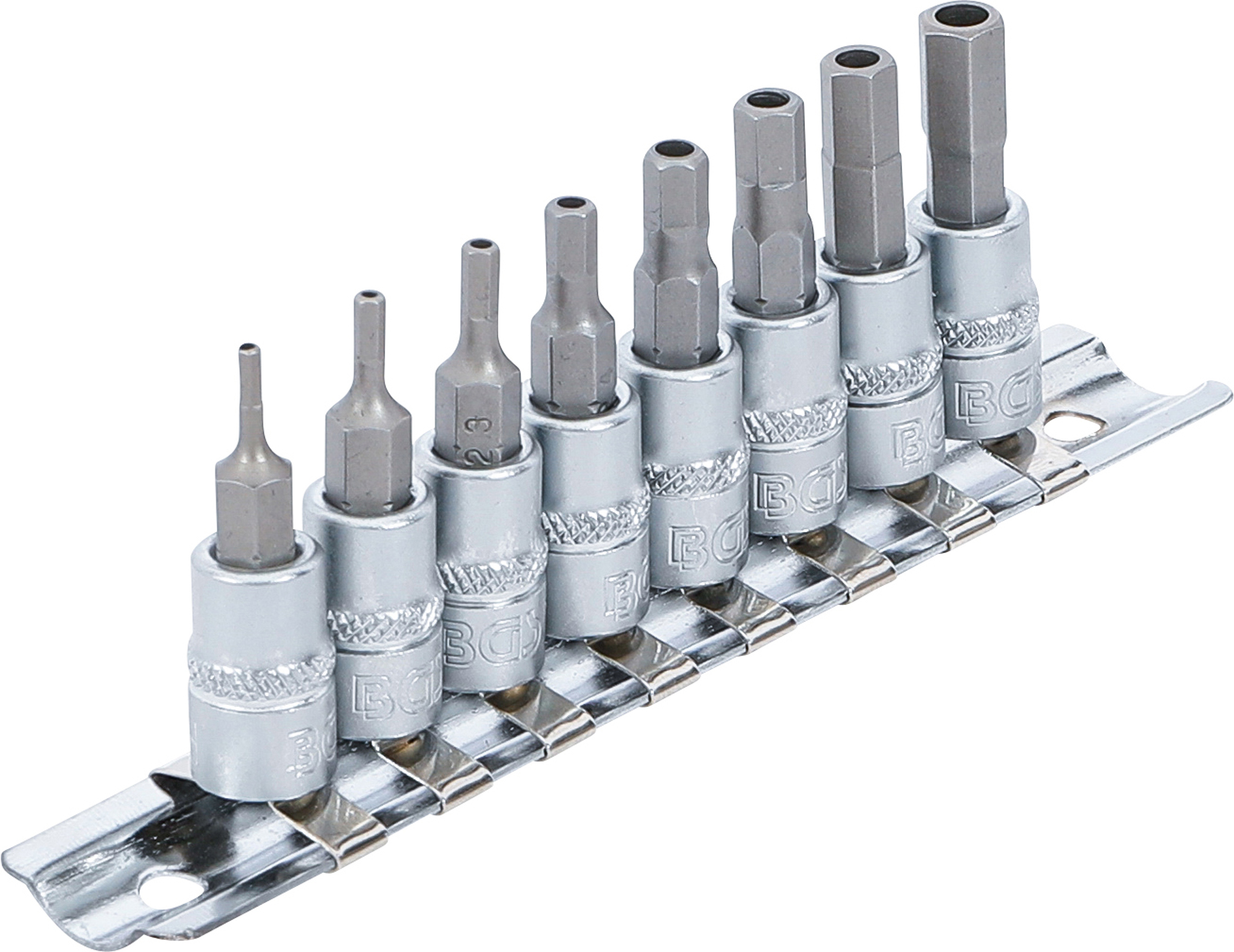 BGS Bit-Einsatz-Satz | Antrieb Innenvierkant 6,3 mm (1/4") | Innensechskant mit Bohrung 2 - 7 mm | 8-tlg.