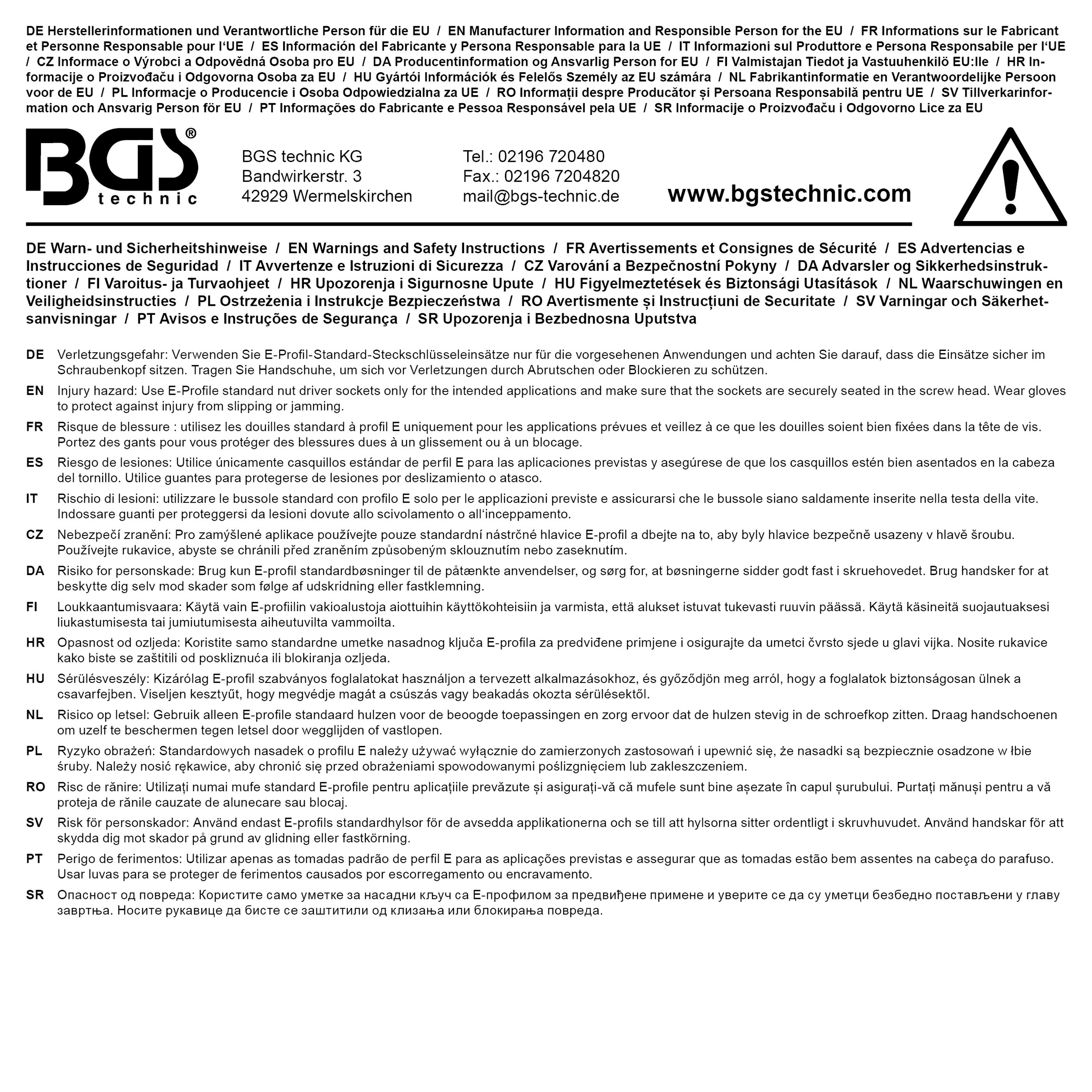 BGS Steckschlüssel-Einsatz E-Profil | Antrieb Innenvierkant 12,5 mm (1/2") | SW E18