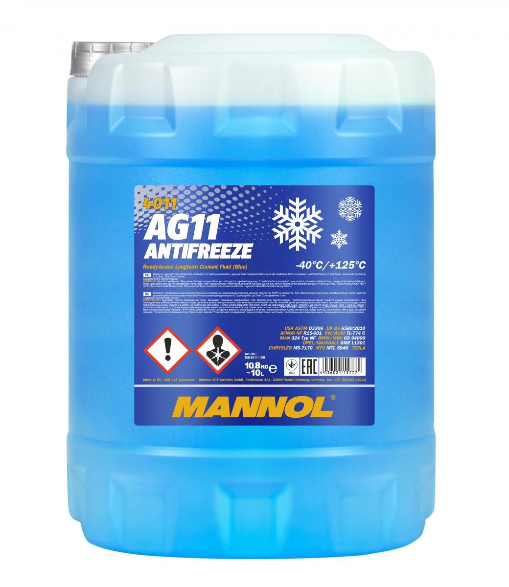 Mannol 4011 Kühlerfrostschutz Antifreeze AG11 Longterm -40 Fertigmischung 10 Liter