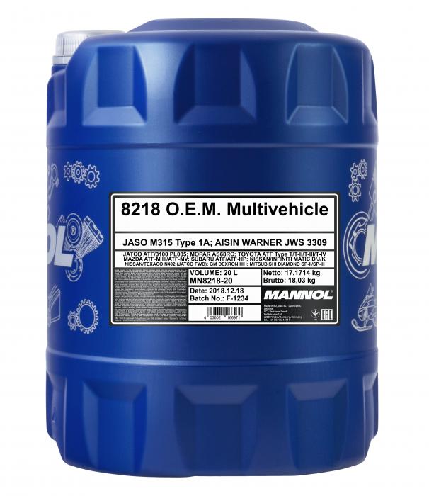 Mannol ATF 8218 O.E.M. Multivehicle JWS 3309 Automatikgetriebeöl 20 Liter