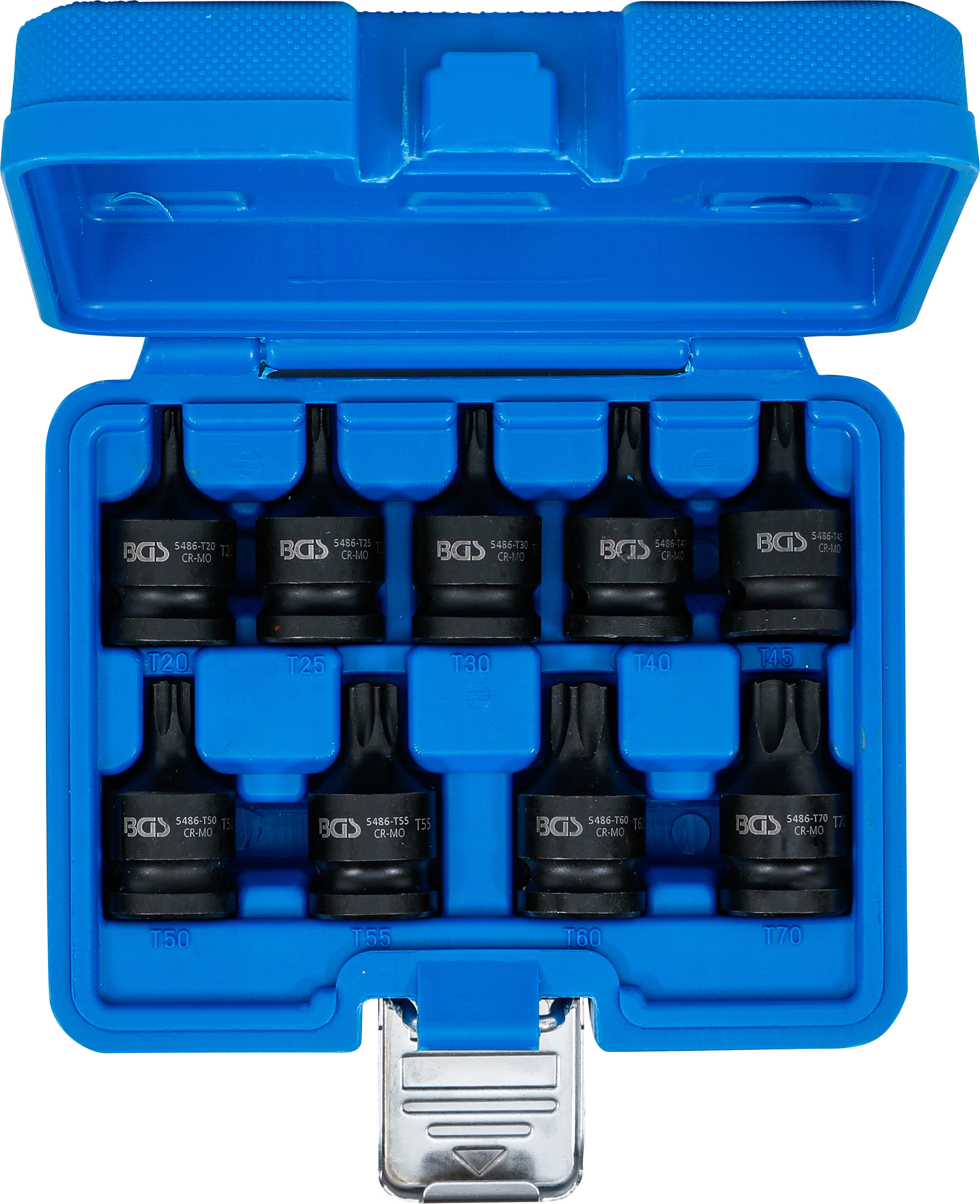 BGS Kraft-Bit-Einsatz-Satz | Antrieb Innenvierkant 12,5 mm (1/2") | T-Profil (für Torx) T20 - T70 | 9-tlg.