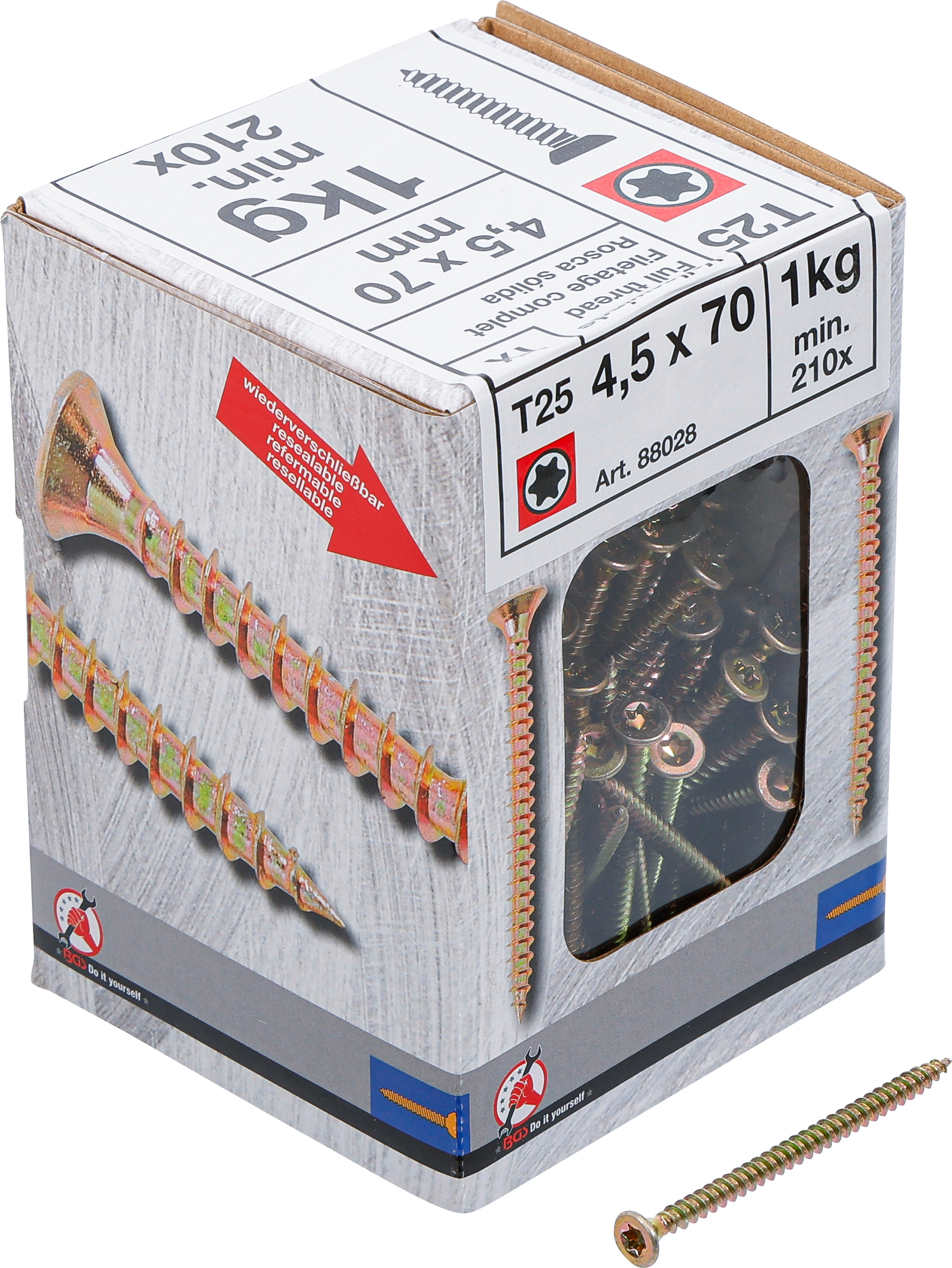 BGS Mehrzweckschrauben | T-Profil ( für Torx) T20 | 4,5 x 70 mm | 1 kg / 210 Stück