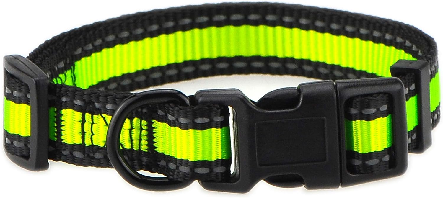 Mile High Life Nacht reflektierende 2 Streifen 3 Colorways Nylon Hundehalsband (neongrün/schwarz, Super Kleiner Hals 22cm-35cm - 9KG)