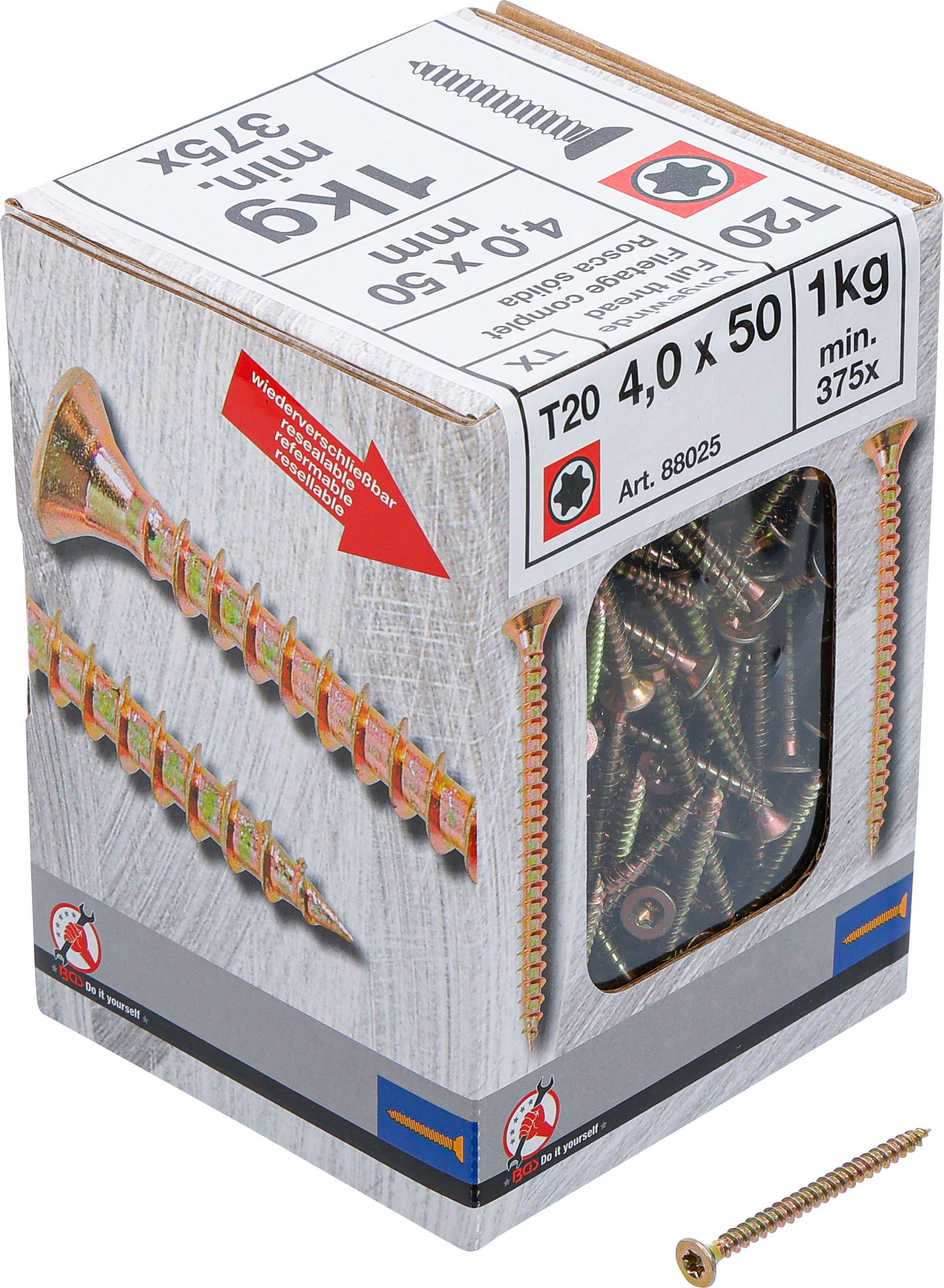 BGS Mehrzweckschrauben | T-Profil ( für Torx) T20 | 4,0 x 50 mm | 1 kg / 375 Stück