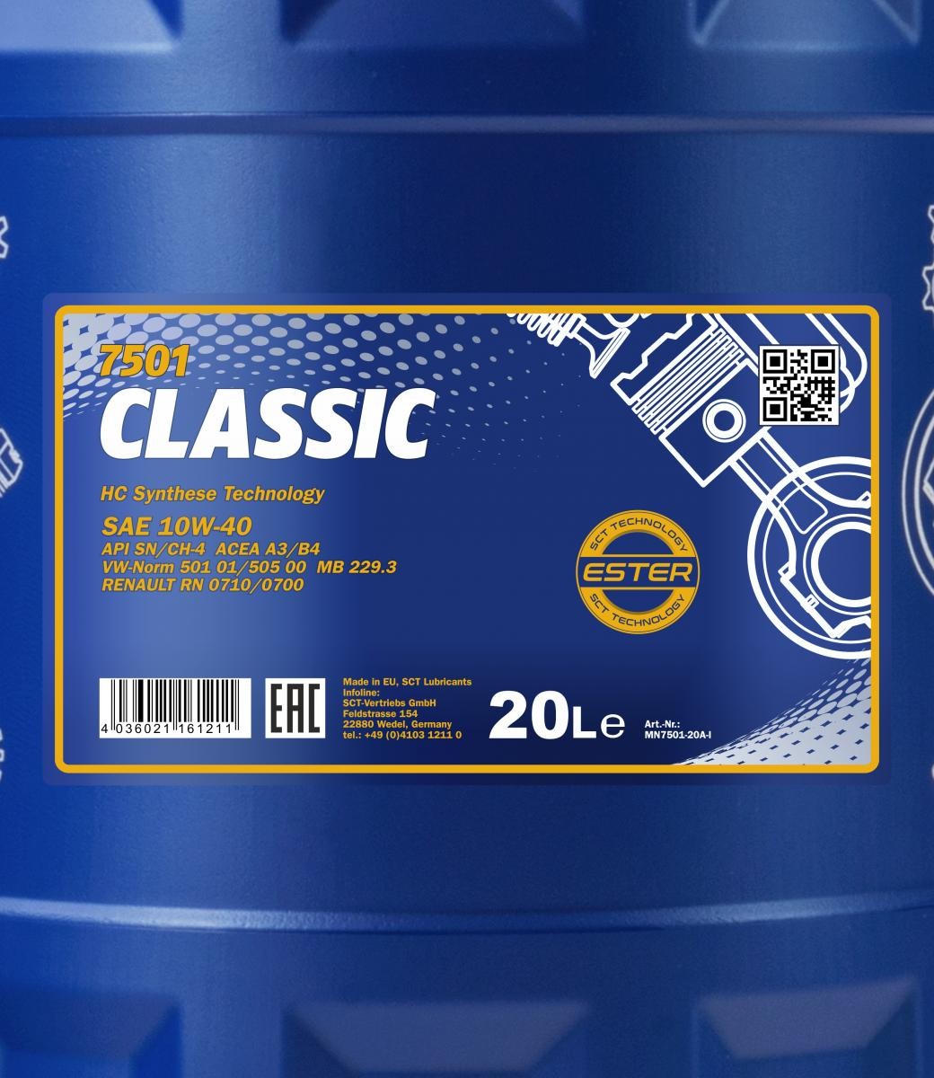 10W-40 Mannol 7501 Classic Motoröl 20 Liter