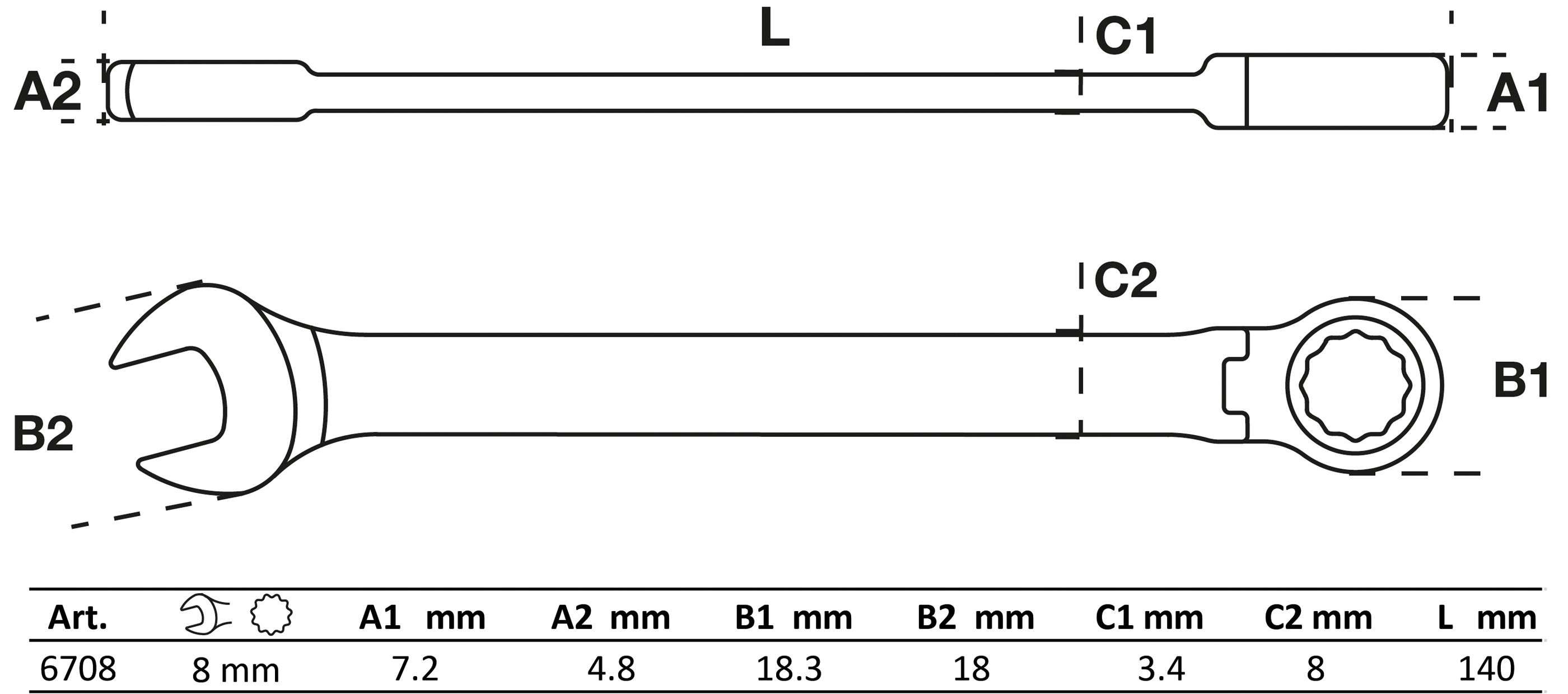 BGS Ratschenring-Maulschlüssel | abwinkelbar | SW 8 mm