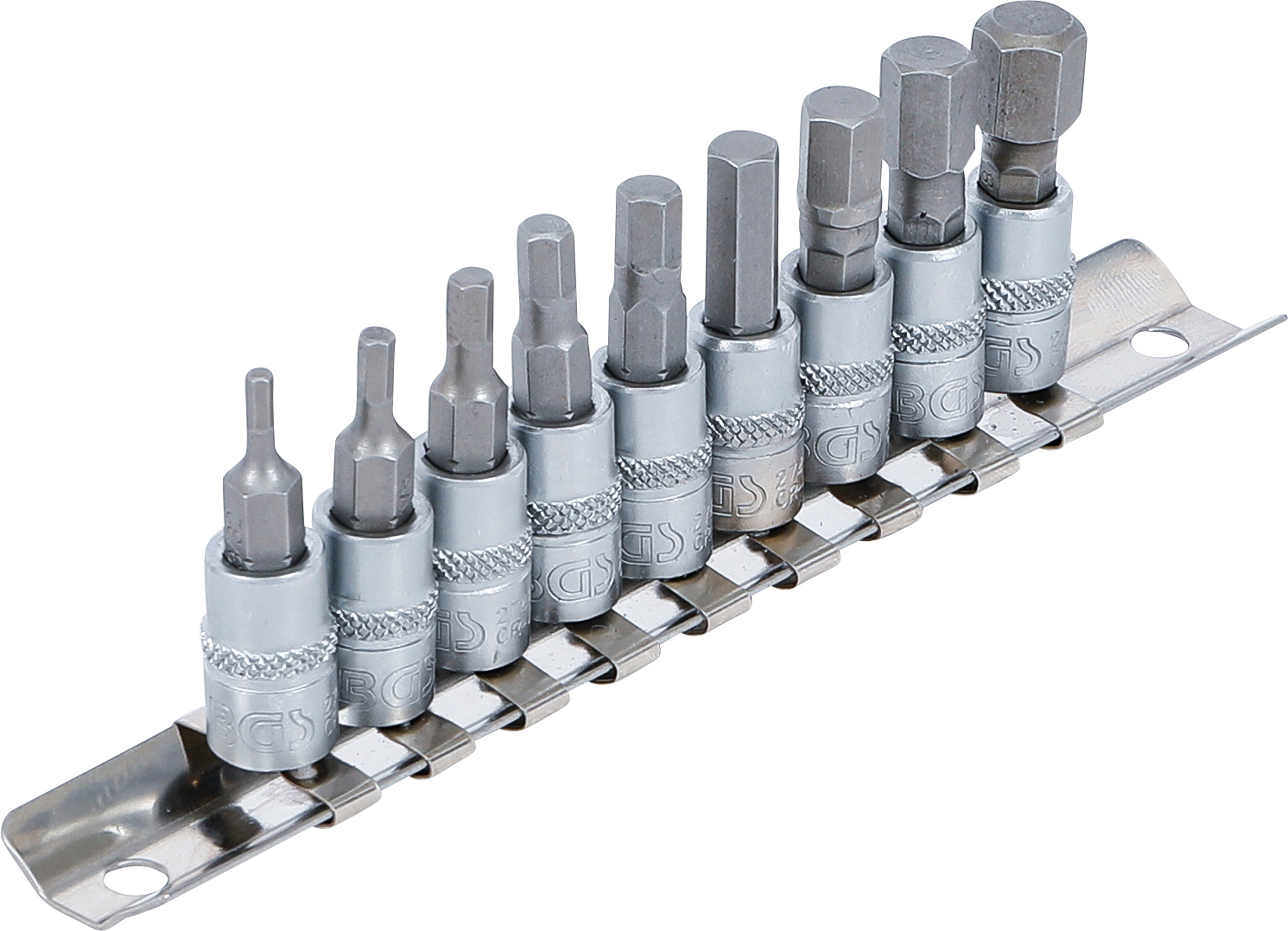 BGS Bit-Einsatz-Satz | Antriebe Innenvierkant 6,3 mm (1/4") | Innensechskant 3/32" - 3/8" | Zollgrößen | 9-tlg.