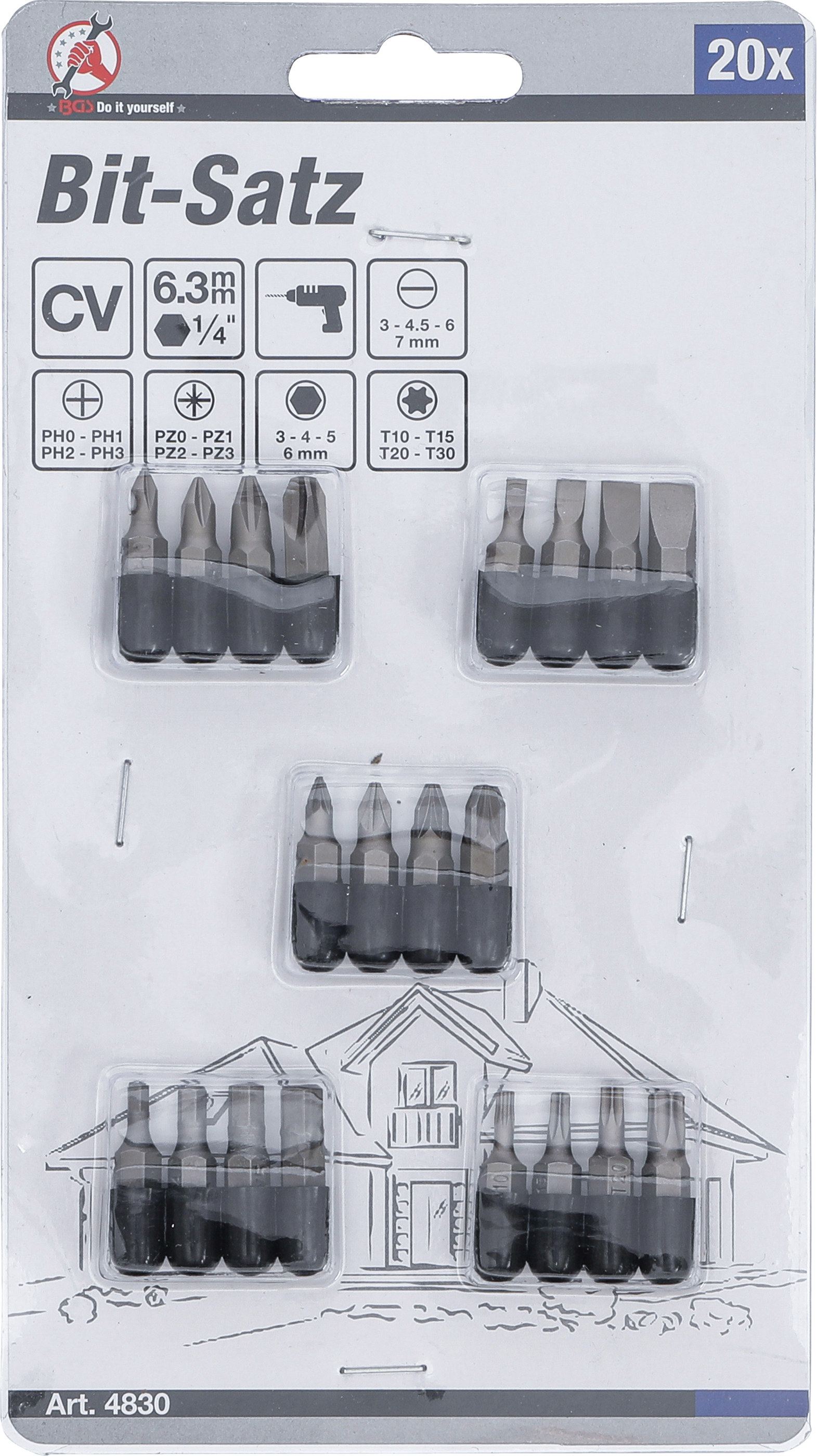 BGS Bit-Satz | Antrieb Außensechskant 6,3 mm (1/4") | 20-tlg.