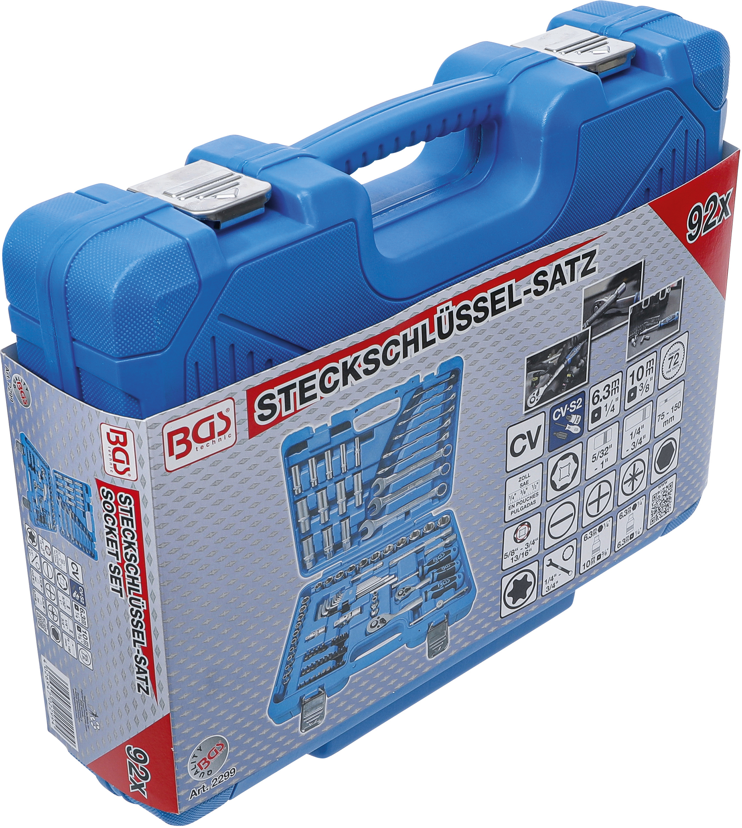 BGS Steckschlüssel-Satz Sechskant | Antrieb 6,3 mm (1/4") / 10 mm (3/8") | Zollgrößen | 92-tlg.