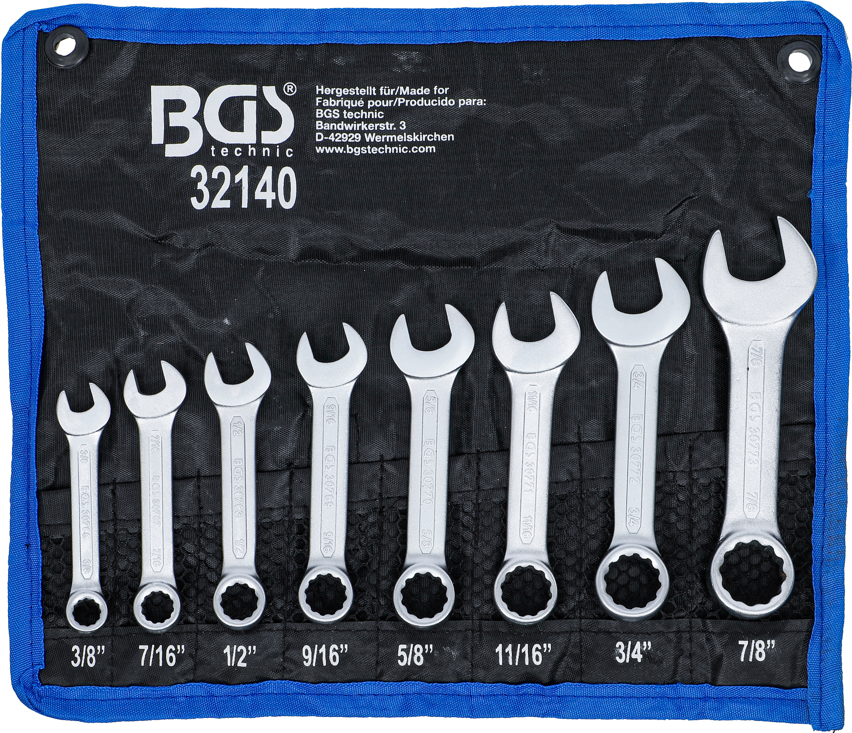 BGS Maul-Ringschlüssel-Satz | extra kurz | Zollgrößen | SW 3/8" - 7/8" | 8-tlg.
