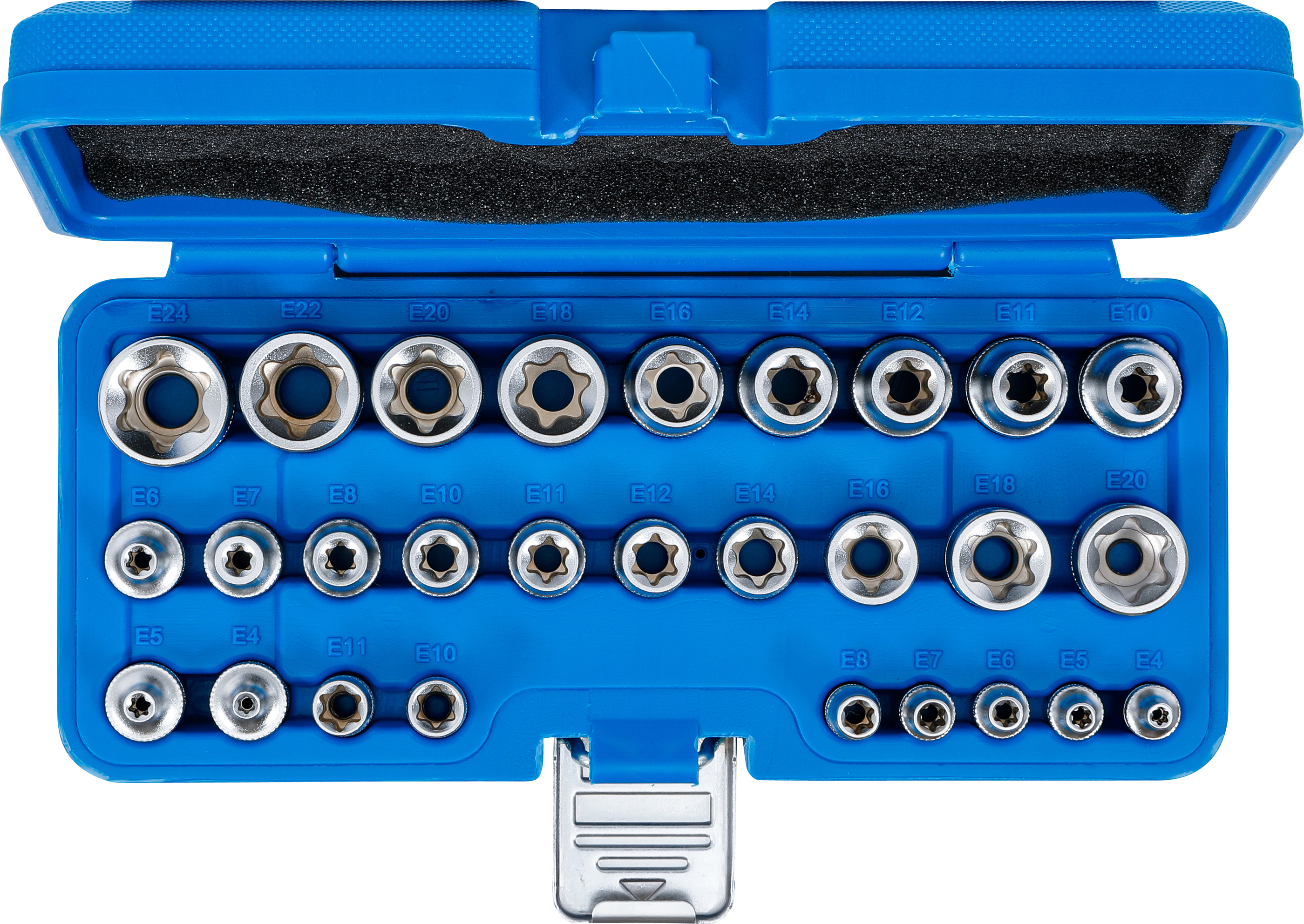 BGS Steckschlüssel-Einsatz-Satz, E-Profil | Antrieb Innenvierkant 6,3 mm (1/4") / 12,5 mm (1/2") | SW E4 - E24 | 28-tlg.