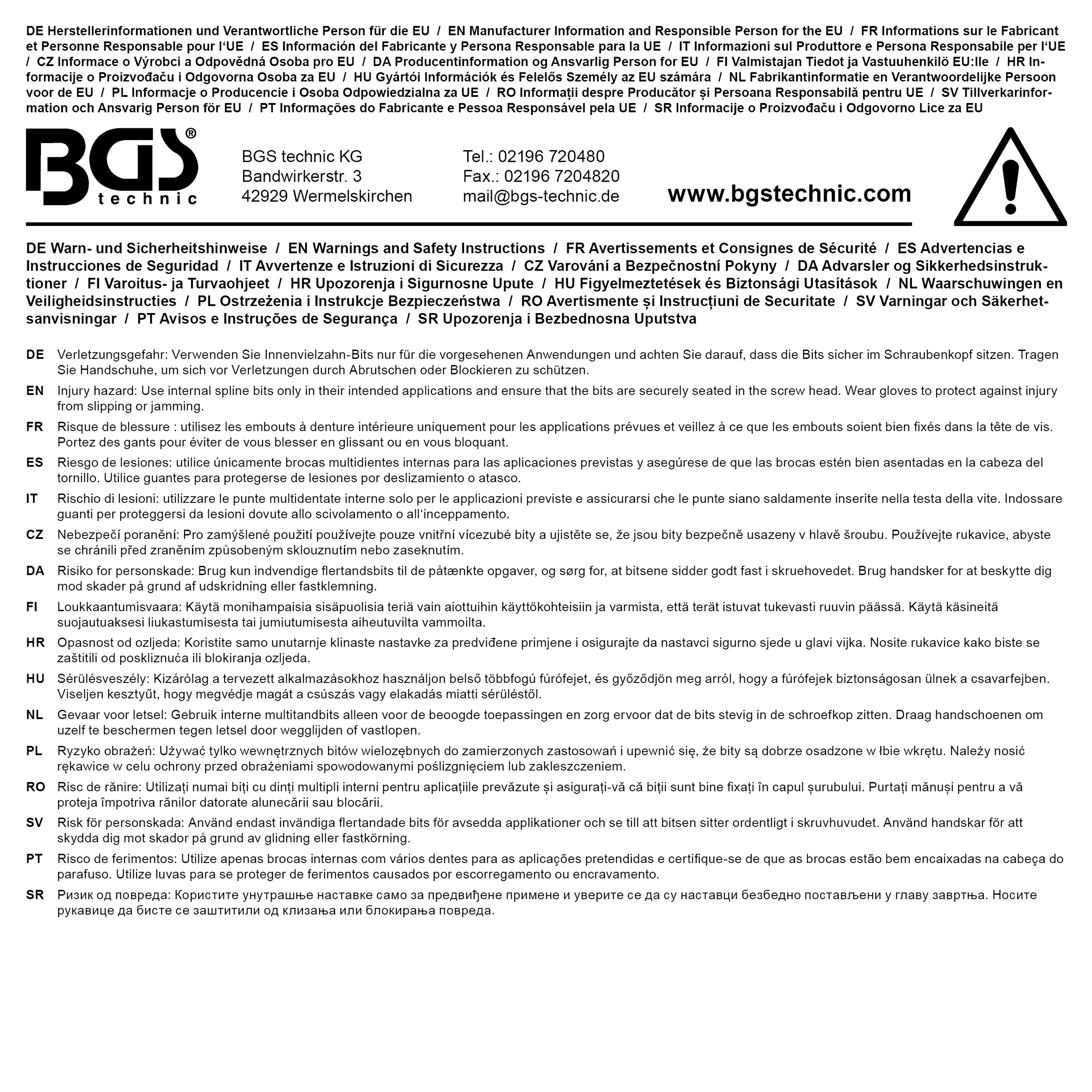 BGS Bit-Einsatz | Länge 100 mm | Antrieb Innenvierkant 12,5 mm (1/2") | Innenvielzahn (für XZN) M5