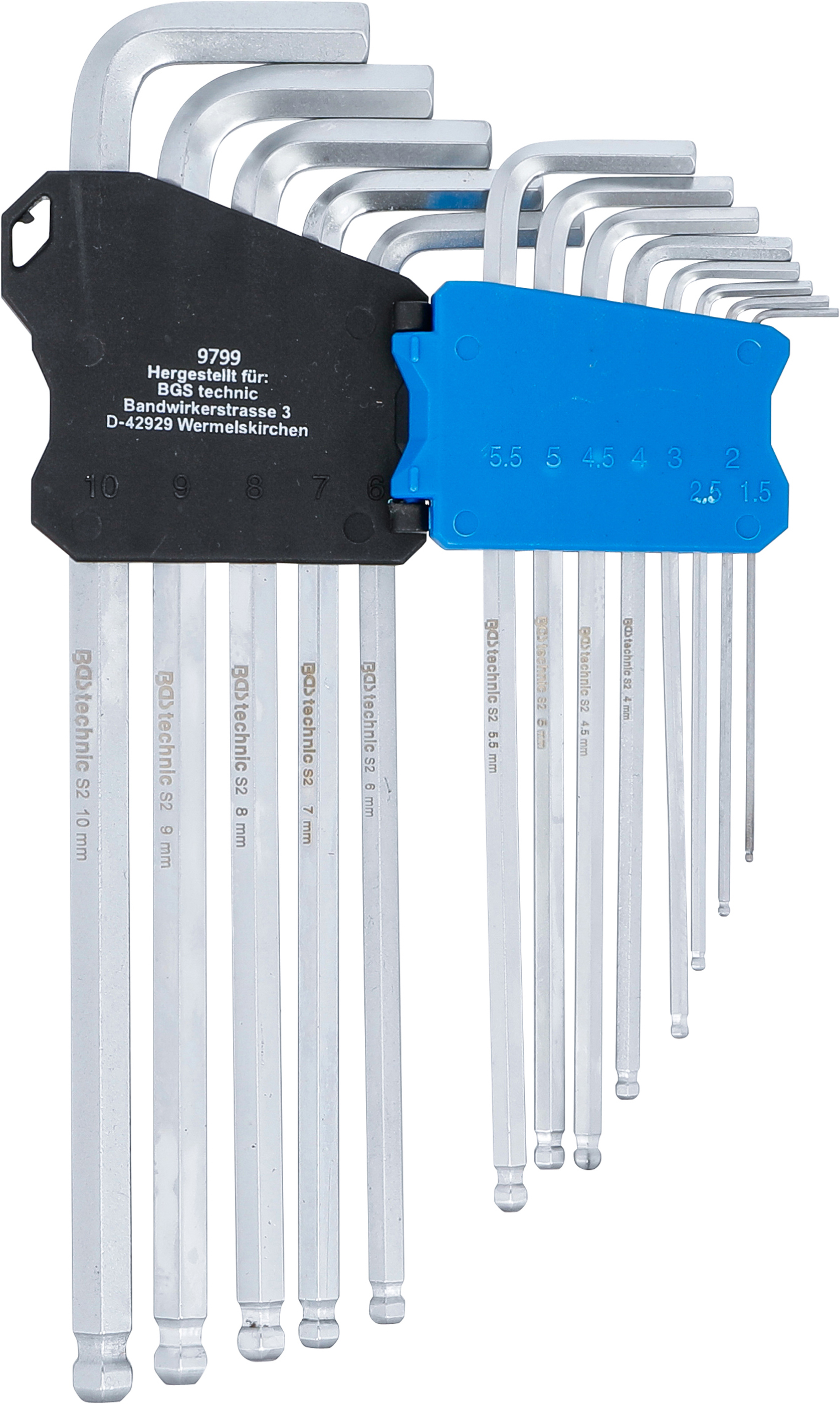 BGS Winkelschlüssel-Satz | extra lang | Innensechskant / Innensechskant mit Kugelkopf 1,5 - 10 mm | 13-tlg.