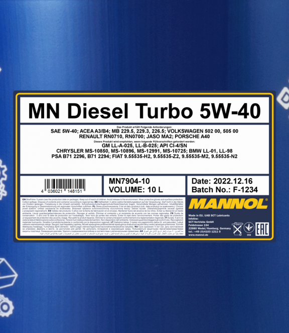 5W-40 Mannol 7904 Diesel Turbo Motoröl 10 Liter