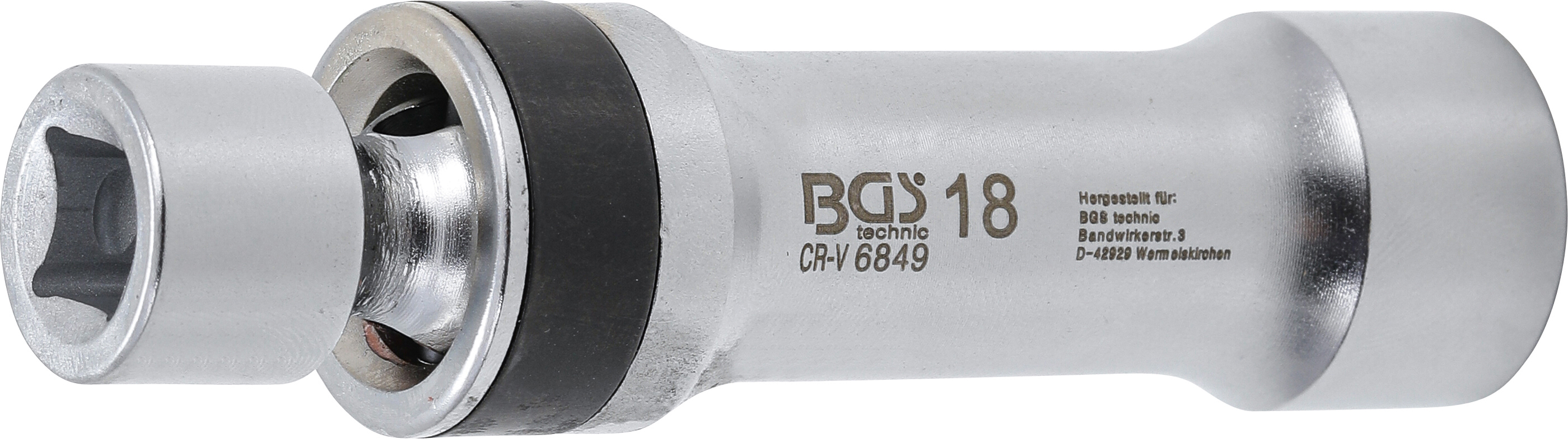 BGS Zündkerzen-Gelenkeinsatz Zwölfkant mit Haltefeder | Antrieb Innenvierkant 10 mm (3/8") | SW 18 mm