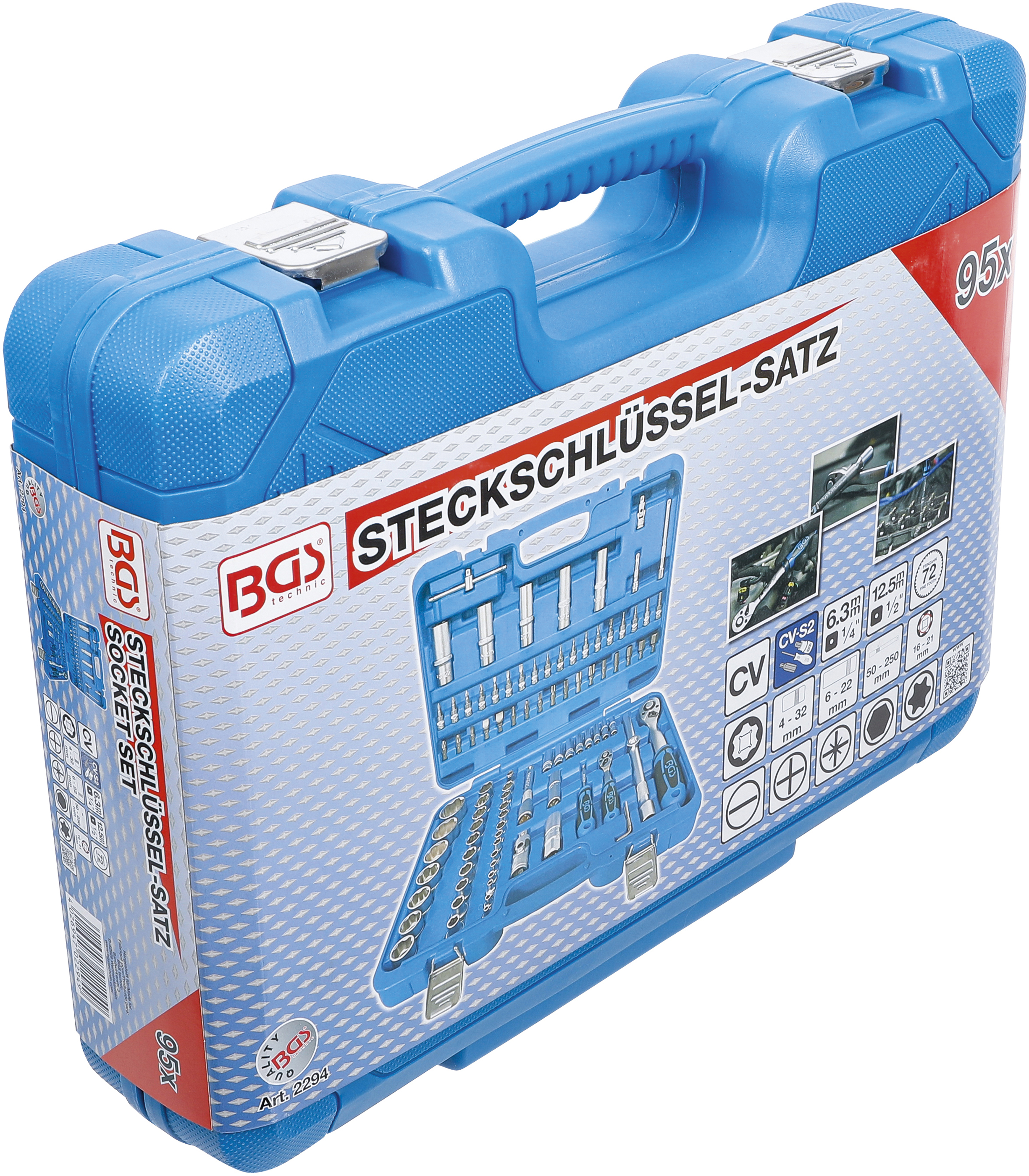 BGS Steckschlüssel-Satz Wellenprofil | Antrieb 6,3 mm (1/4") / 12,5 mm (1/2") | 95-tlg.