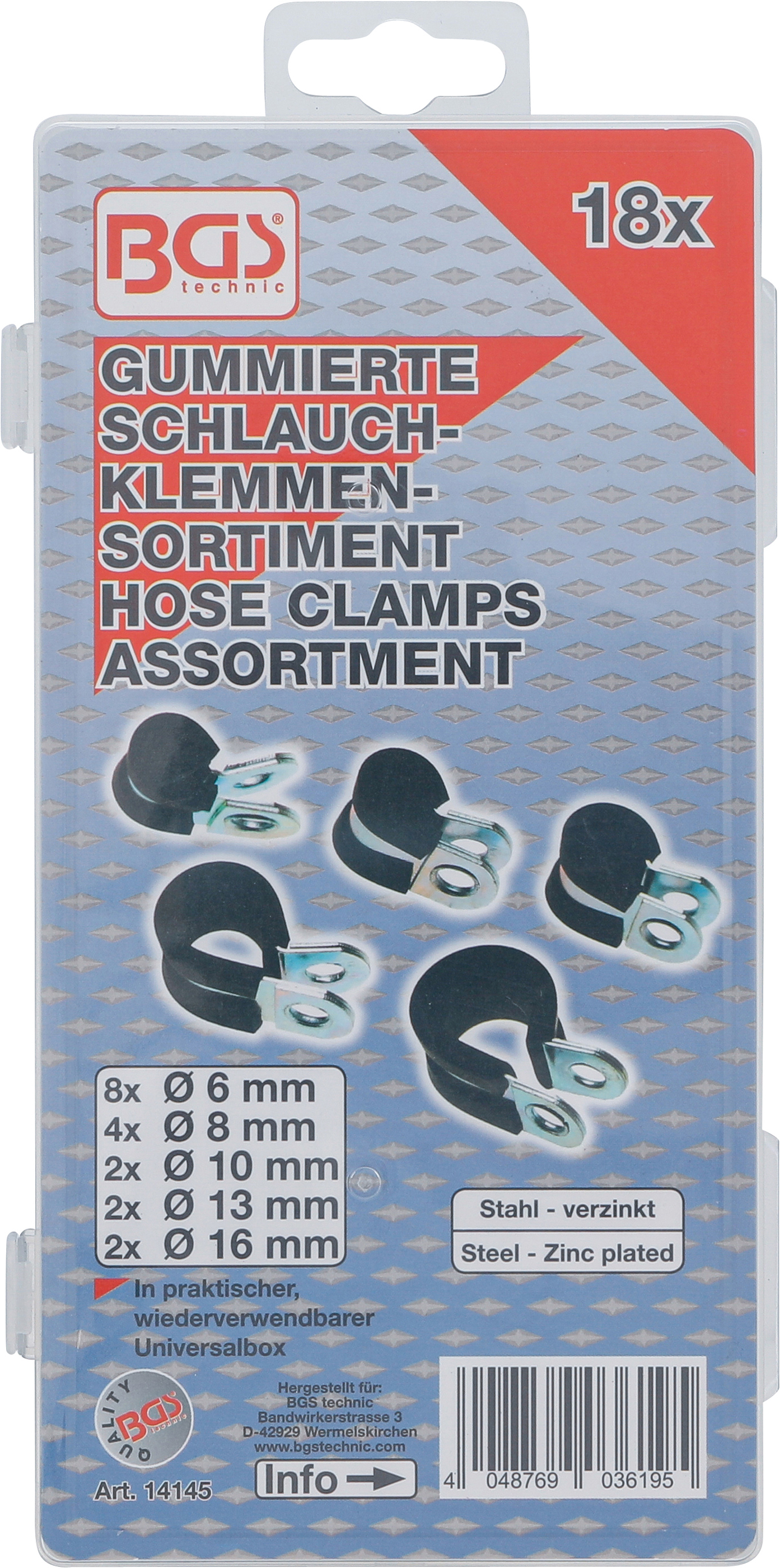 BGS Gummierte Schlauchklemmen-Sortiment | Ø 6 - 16 mm | 18-tlg.
