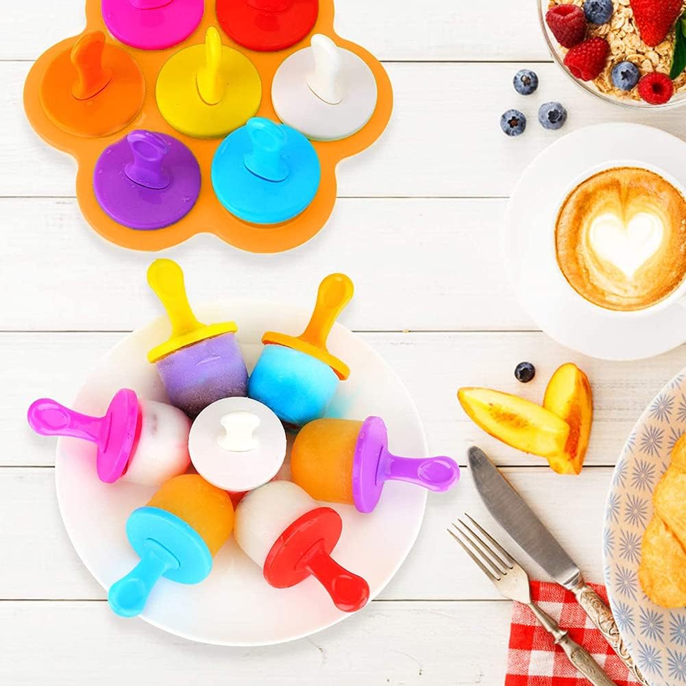 Eis Pop Form Eisformen Silikon Nesloonp Eisförmchen Popsicle Formen Wiederverwendbar Mini Eisformen mit bunten Kunststoff-Sticks für Kinder Baby Förmchen zum Einfrieren (Blau&Orange)