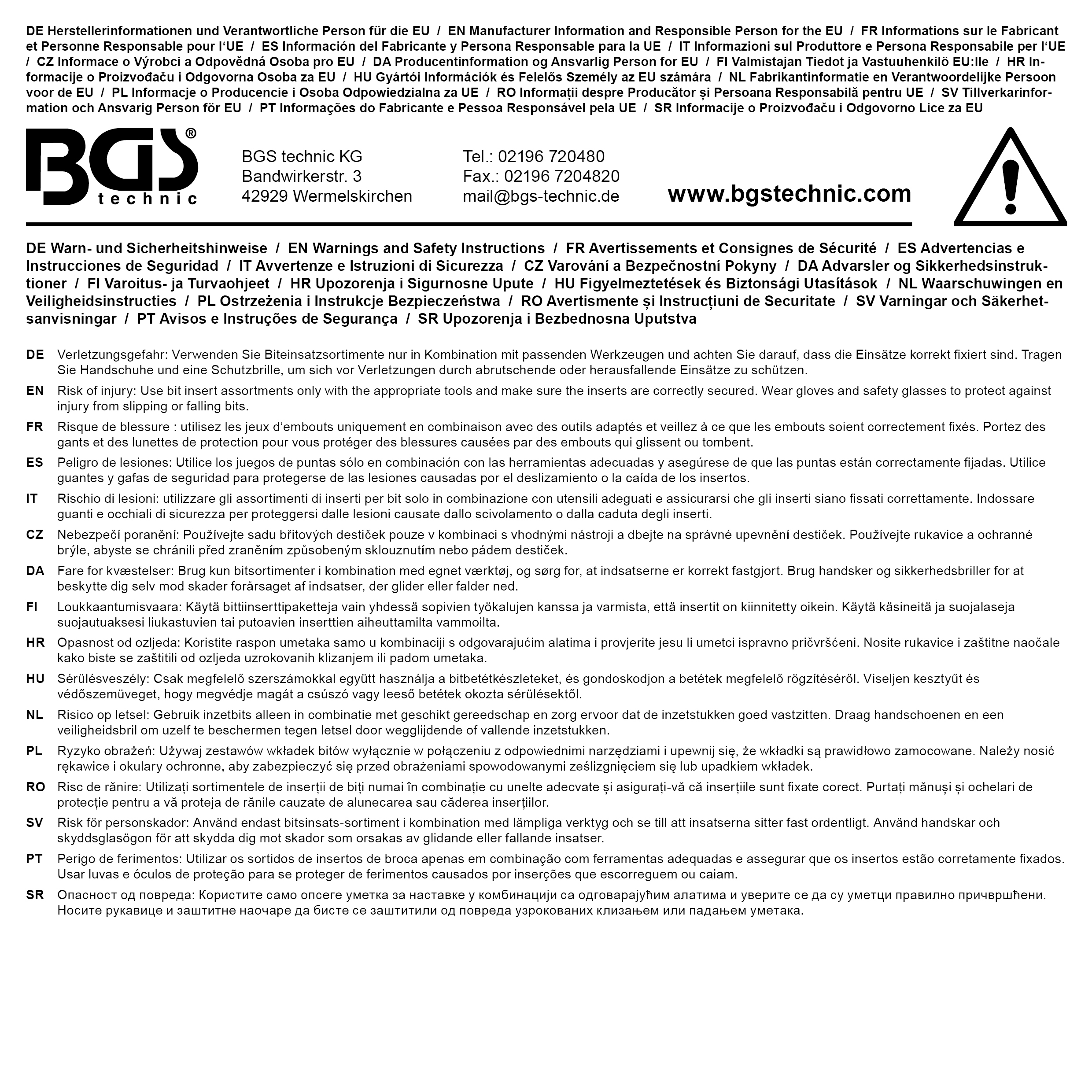 BGS Bit-Einsatz-Satz | Antrieb Innenvierkant 6,3 mm (1/4") | Schlitz, Kreuzschlitz PH, Kreuzschlitz PZ | 12-tlg. 